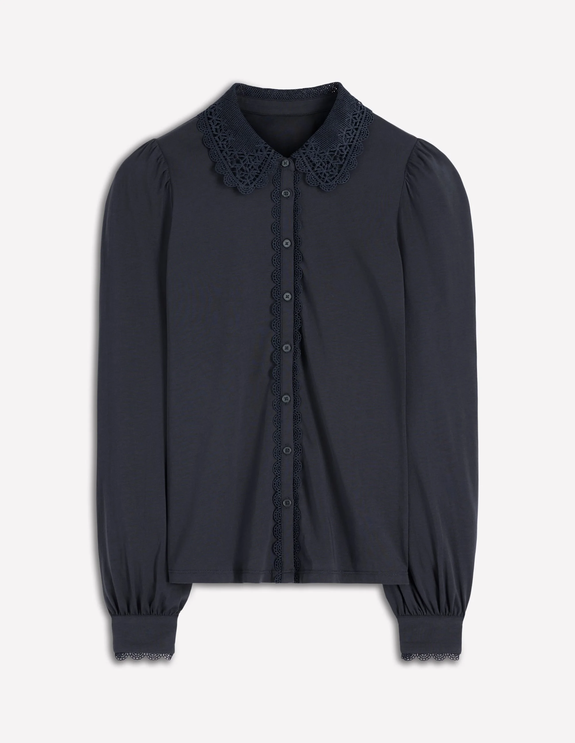 Lace Collar Blouse-Navy - 1