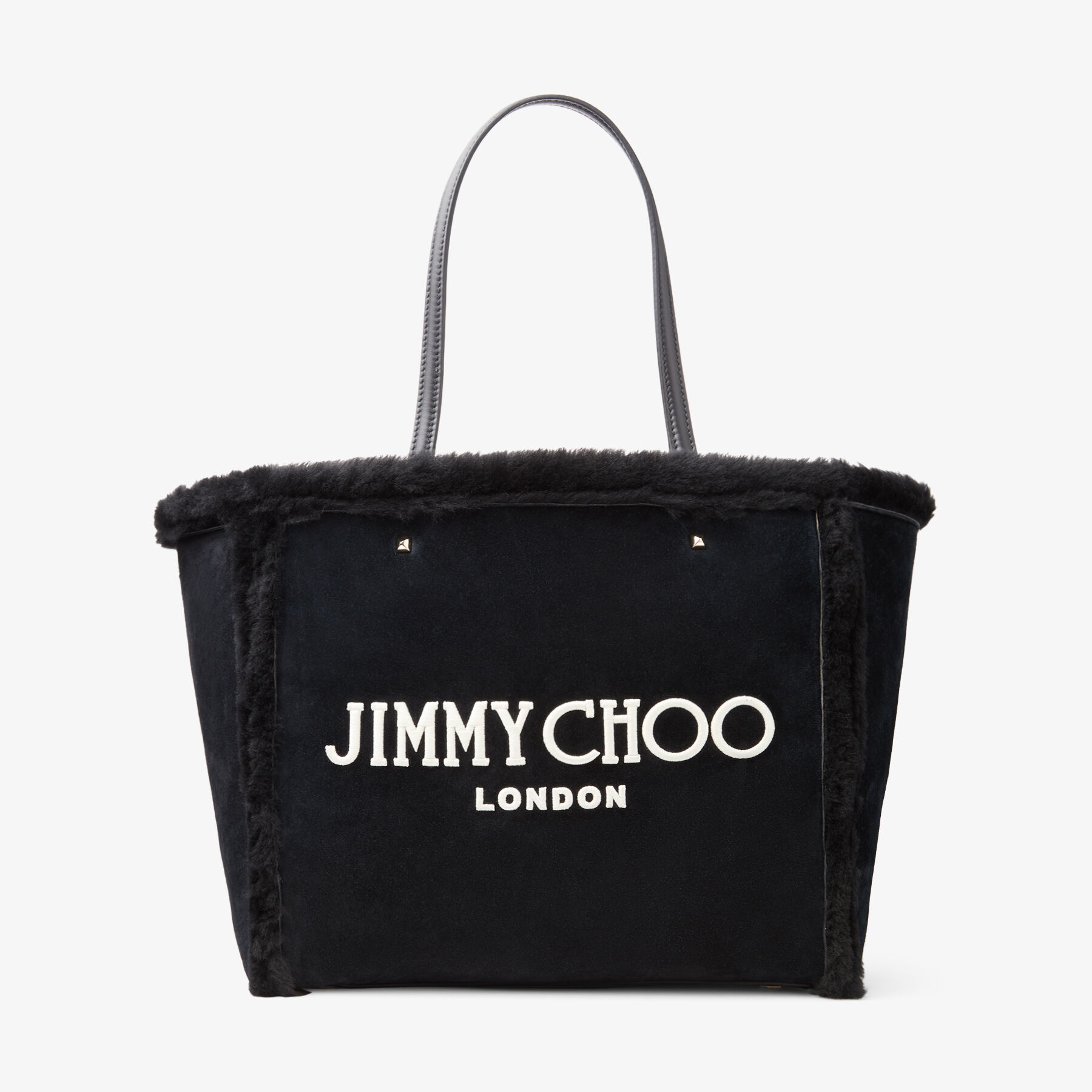 Avenue Tote Bag
Black Suede and Shearling Tote Bag with Jimmy Choo Embroidery - 1