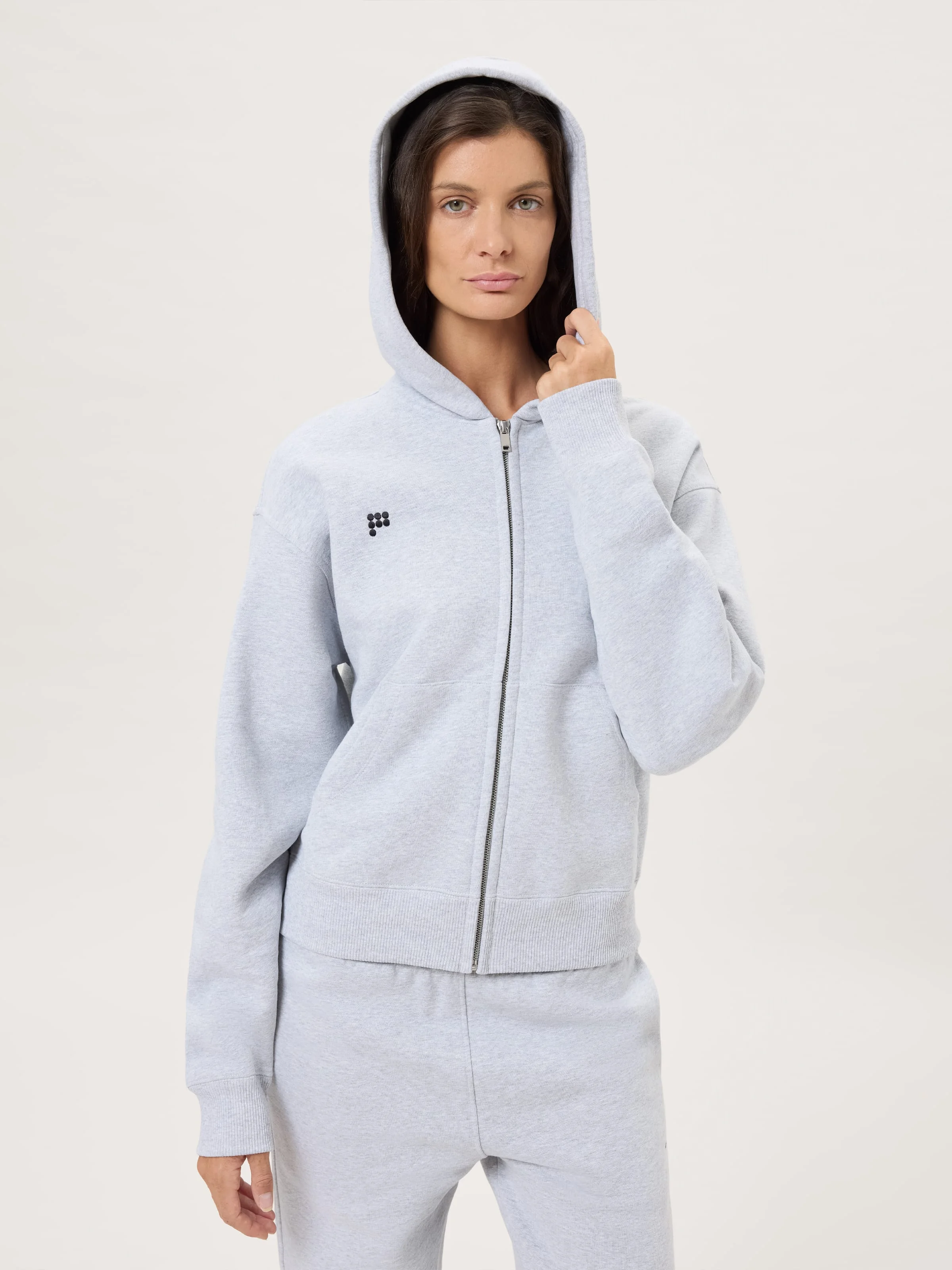 Womens Heavyweight Zip Up Hoodie - Grey Marl - 1