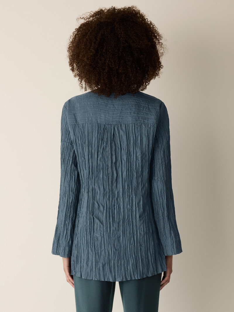 Crinkle Silk Habutai Round Neck Shirt 4