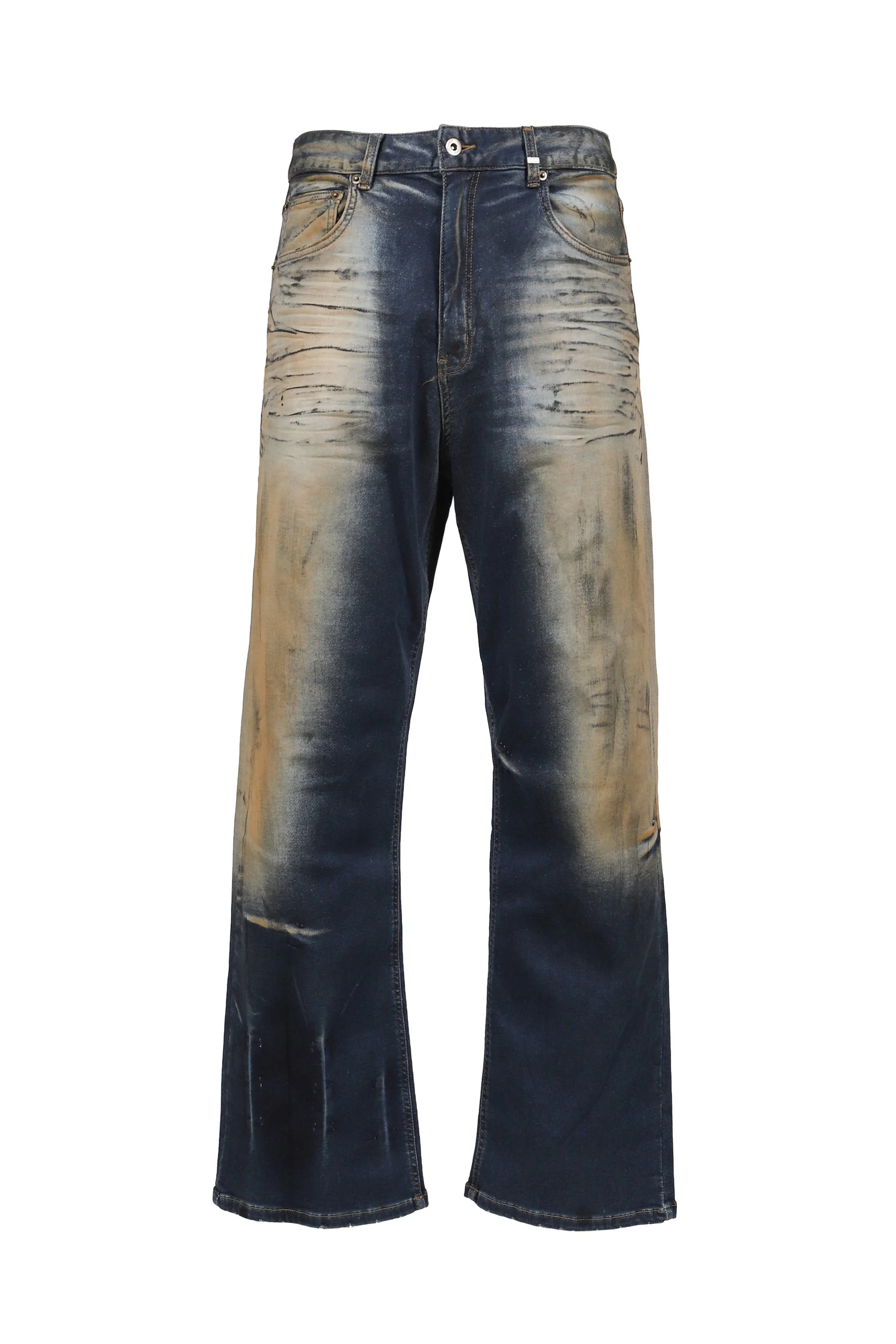DIRTY-WASHED DENIM PANTS / NAVY - 1