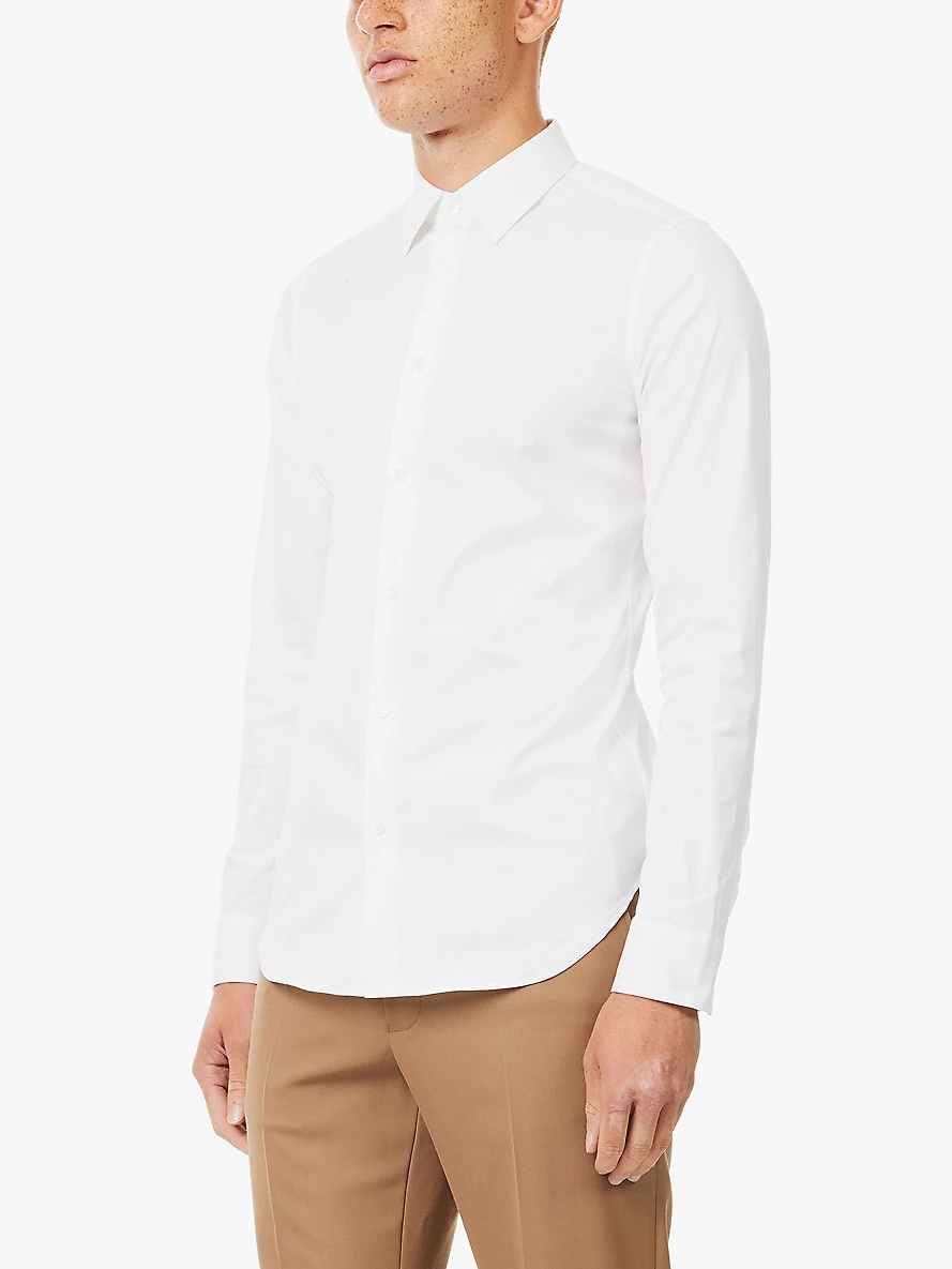 Straight-point collar slim-fit cotton-blend shirt - 3