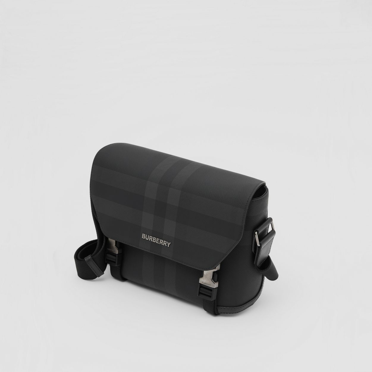 Charcoal Check and Leather Messenger Bag - 4