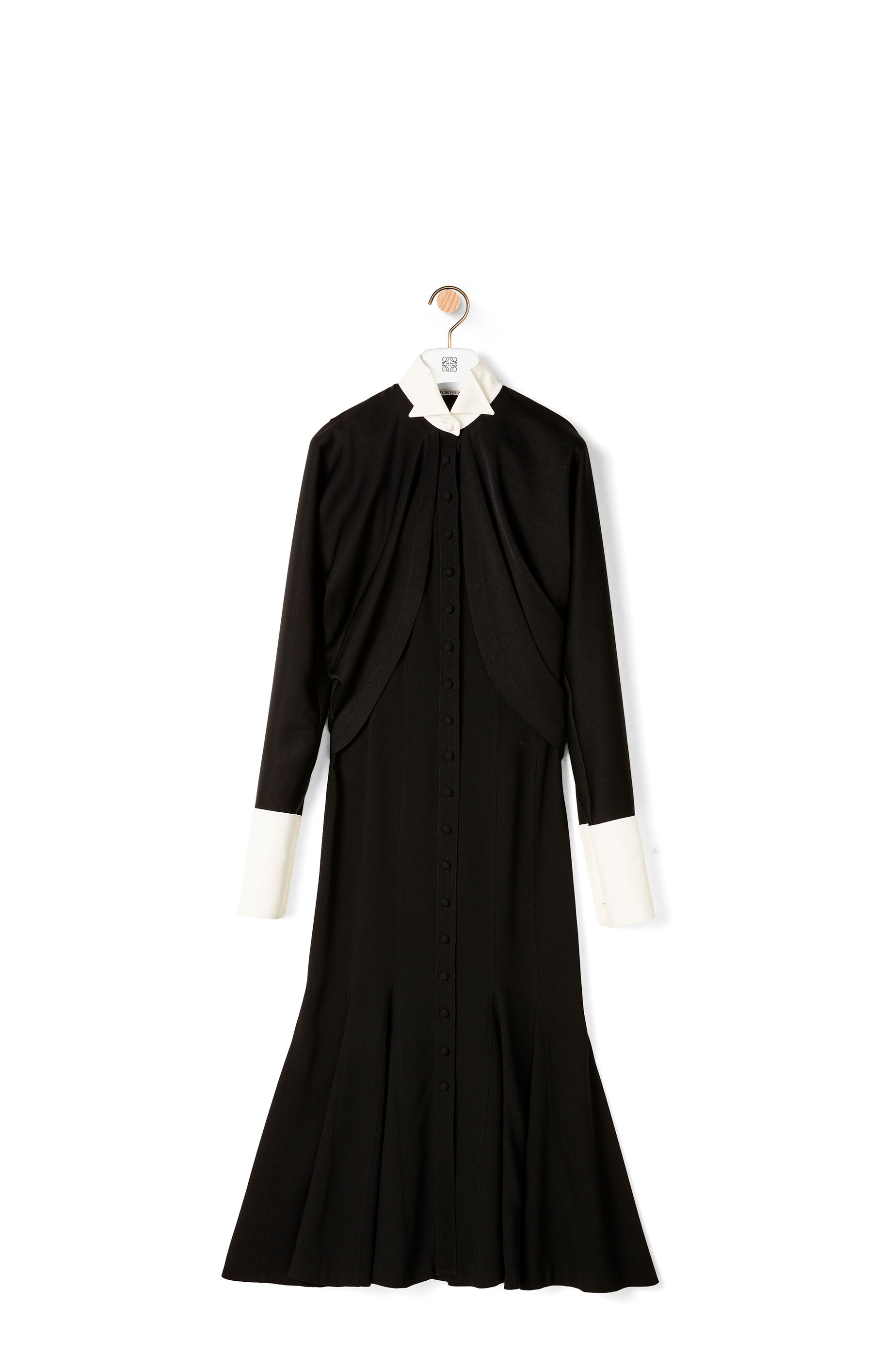 Cape sleeve long dress in satin back crepe - 1