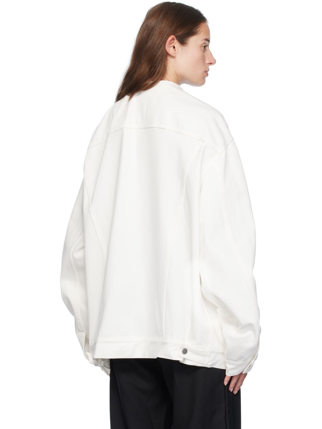 White Inserted Collar Denim Jacket - 3