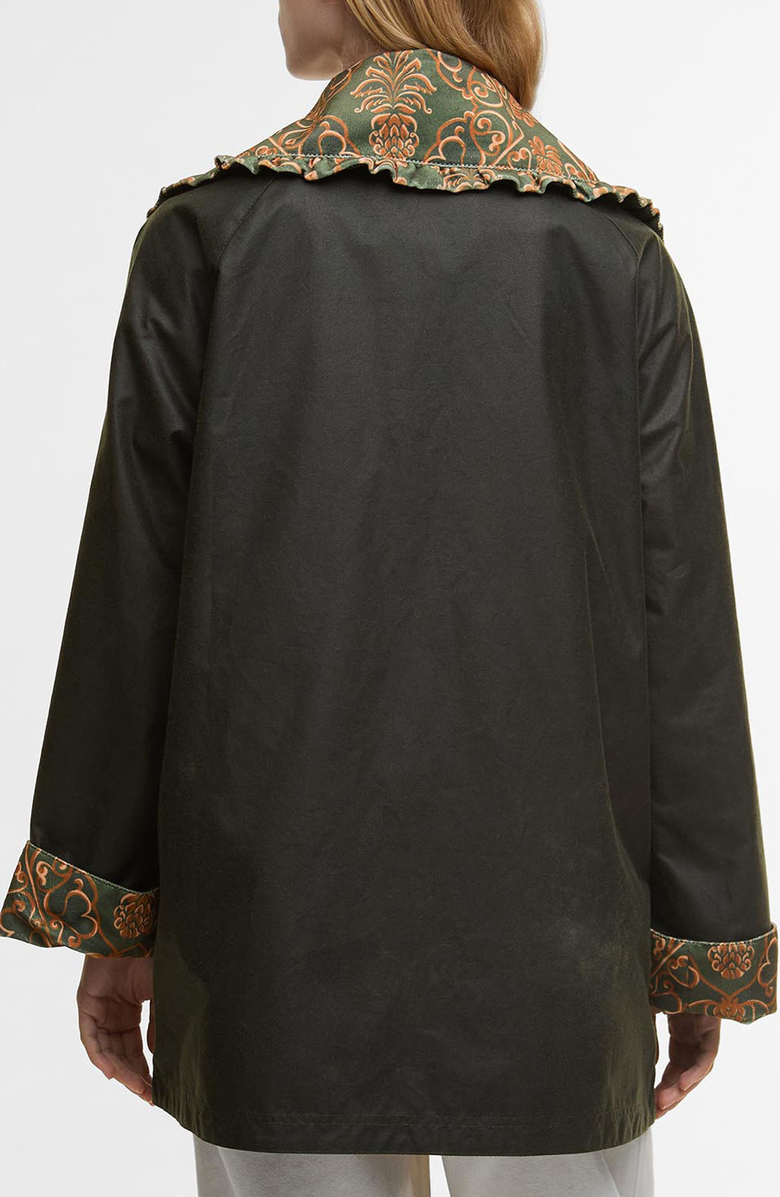 Barbour x FARM Rio Maria-Clara Waxed Jacket in Fern/Green Heart Print at Nordstrom - 2