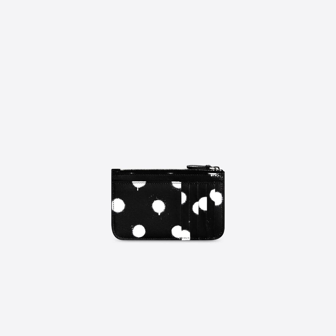 Women's Cash Large Long Coin And Card Holder In Sprayed Polka Dots Printed Smooth Calfskin in Black - 2