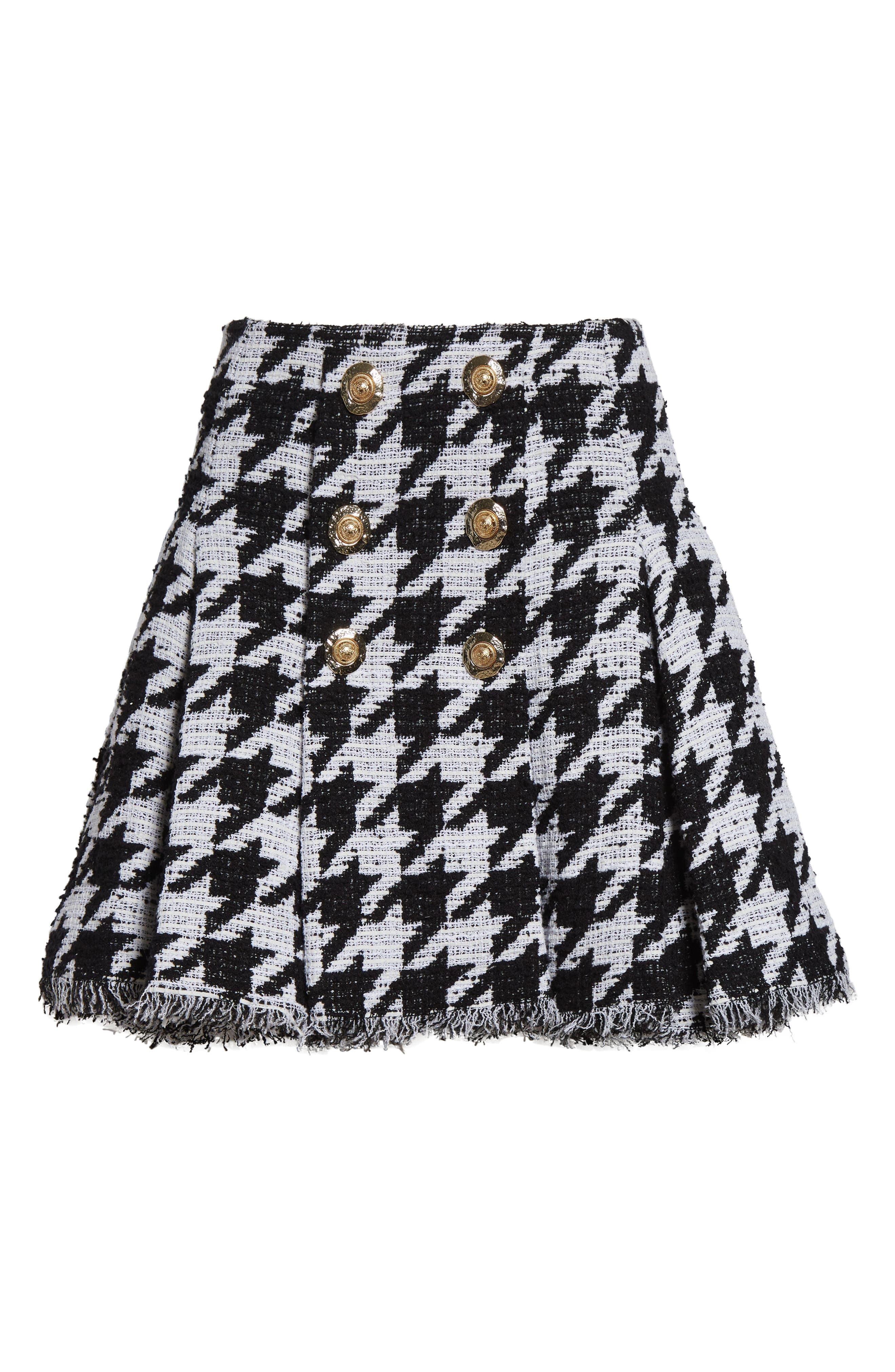 Balmain Houndstooth Check Tweed Flared Skirt in White/Black at Nordstrom - 6