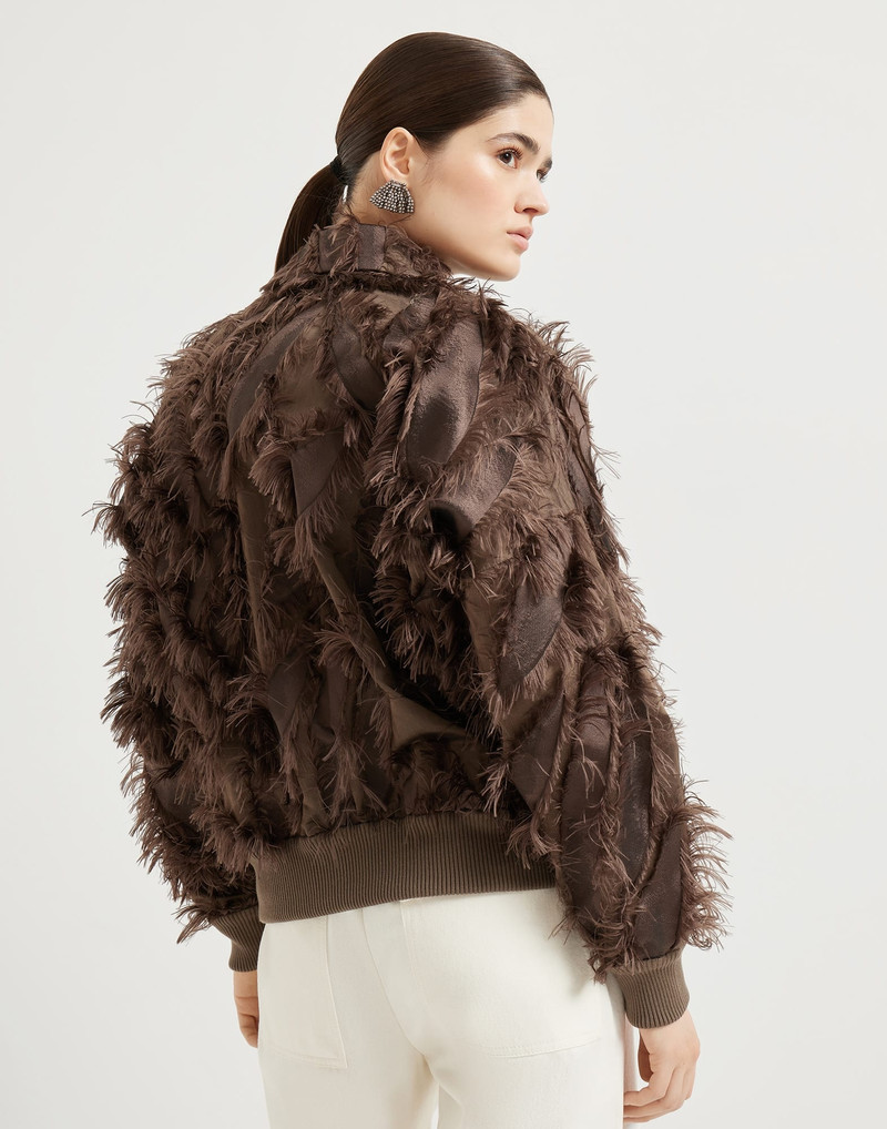 Brunello Cucinelli Dracaena fil coupé bomber jacket in techno cotton and silk with shiny zipper pull outlook