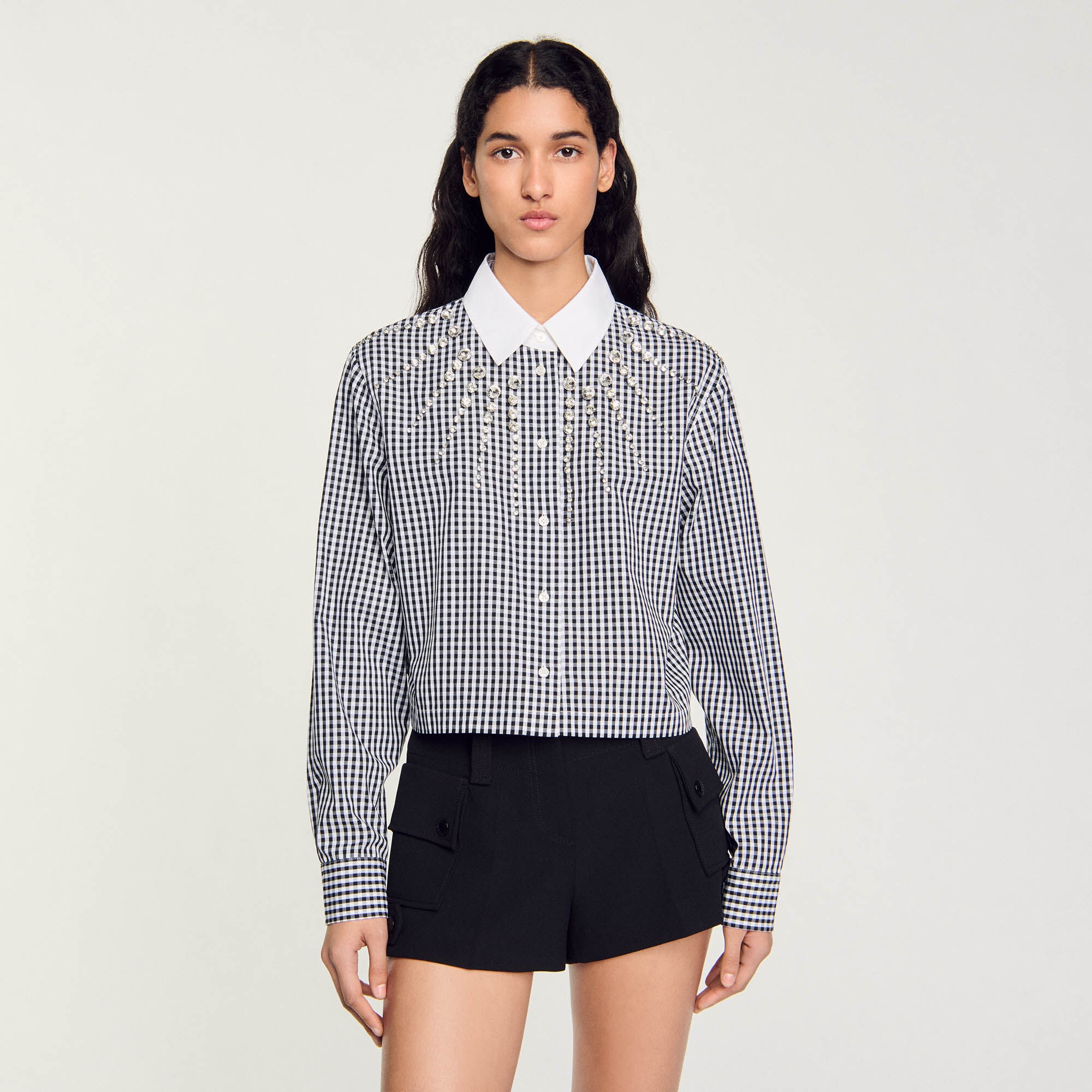 CROPPED SHIRT WITH RHINESTONE BIB - 5