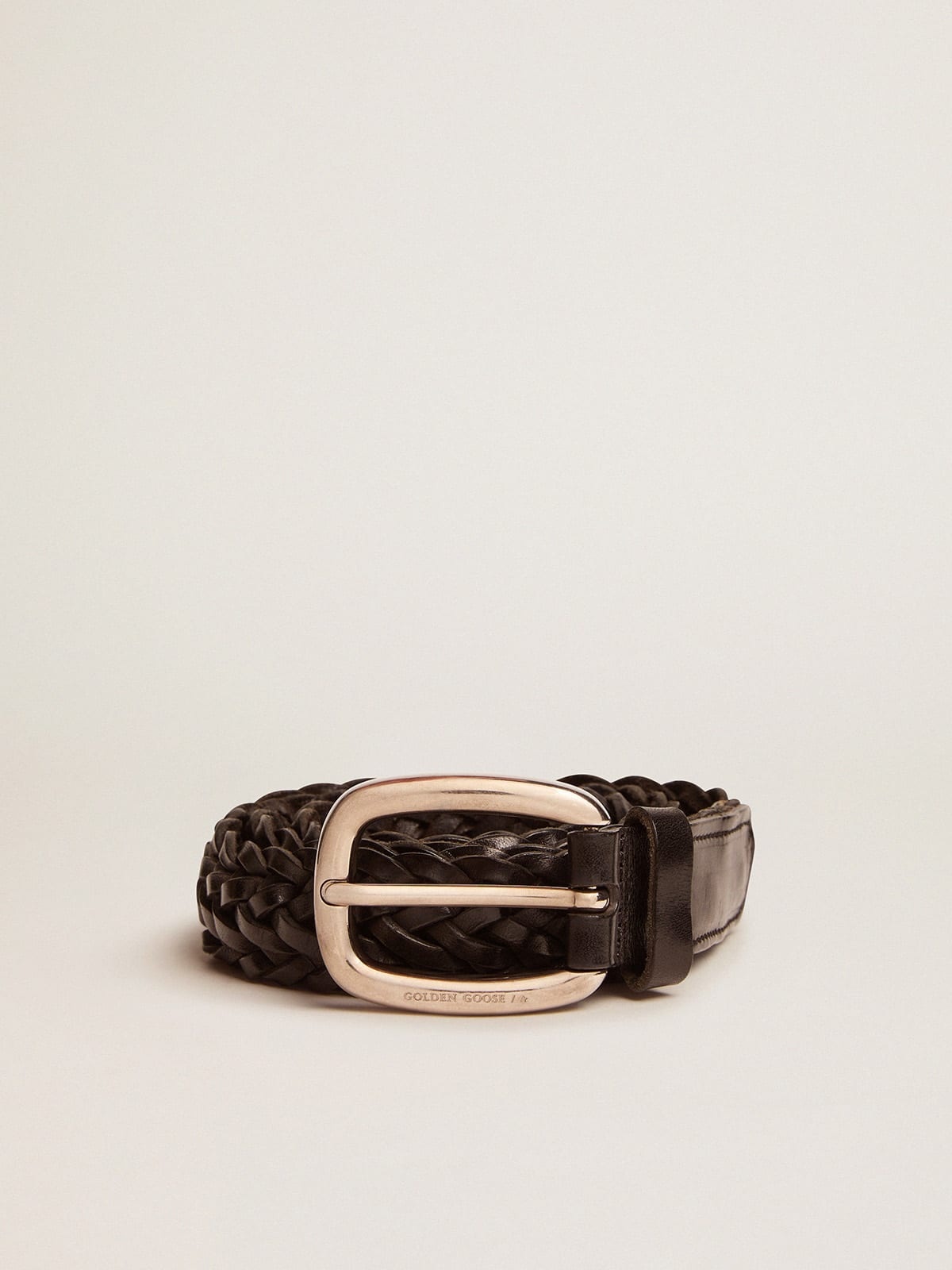 Men’s belt in black braided leather - 1