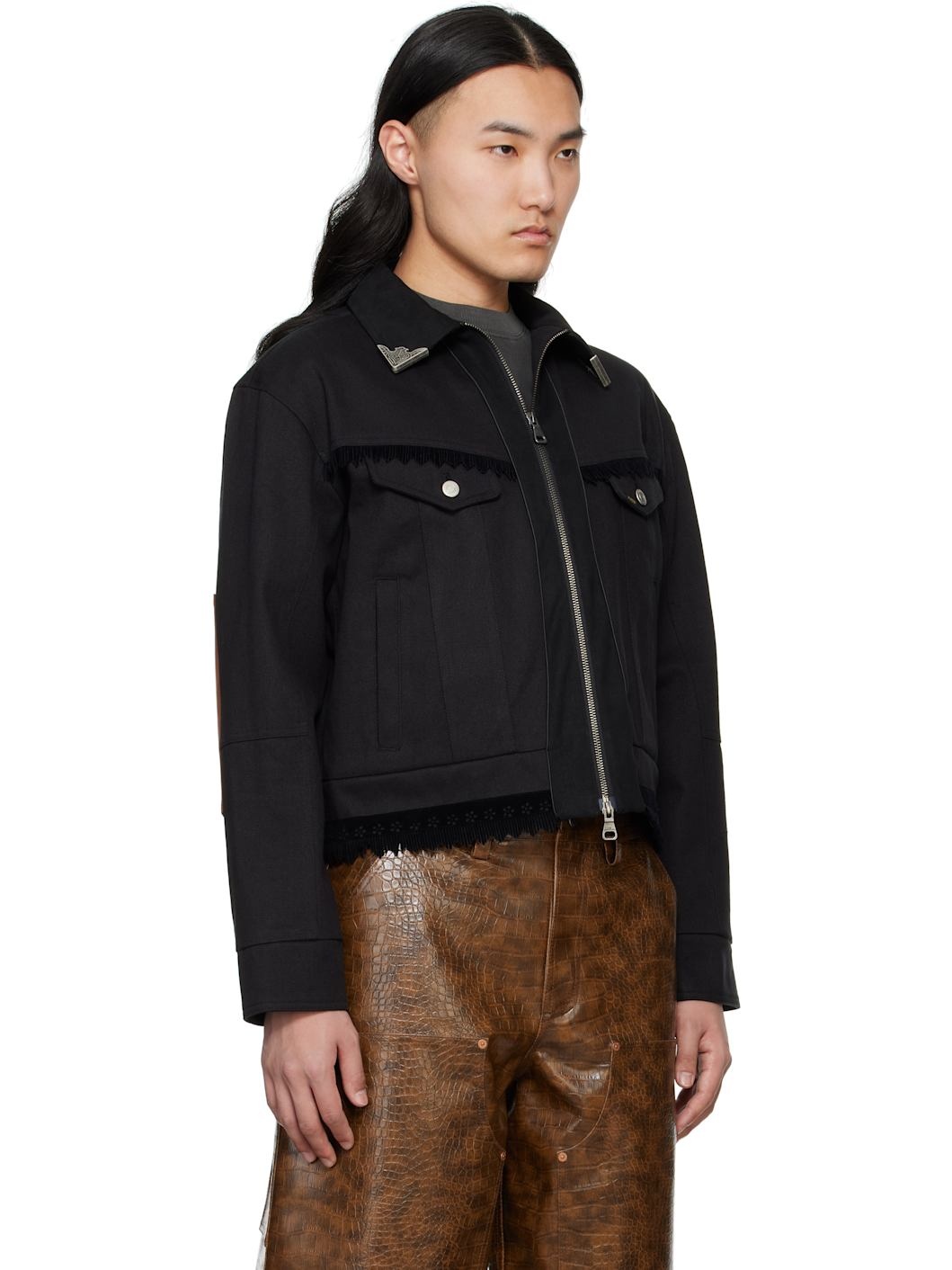 Black Cowboy Cotton Zip-Up Jacket - 2
