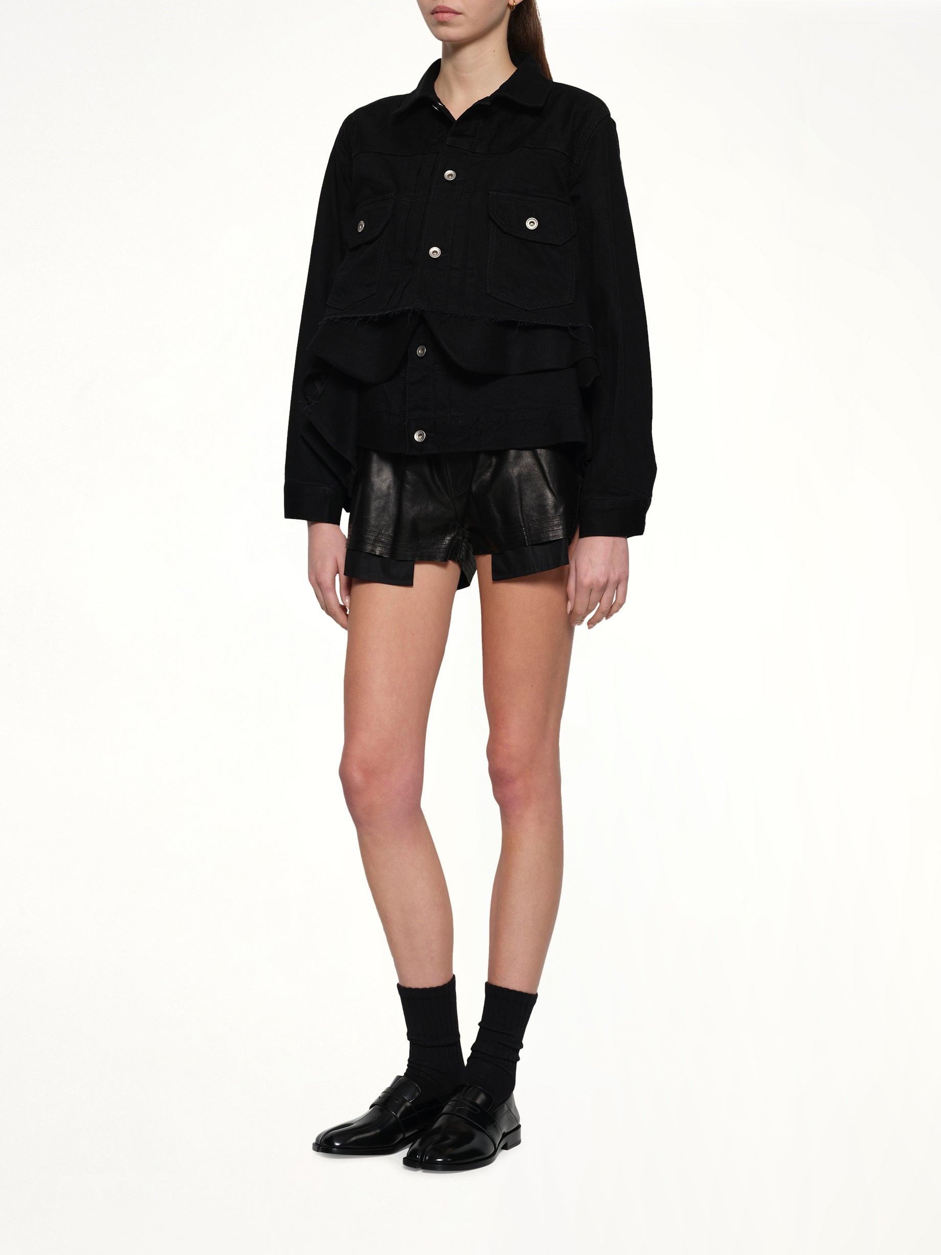 Denim x Wool Melton Jacket in Black - 4