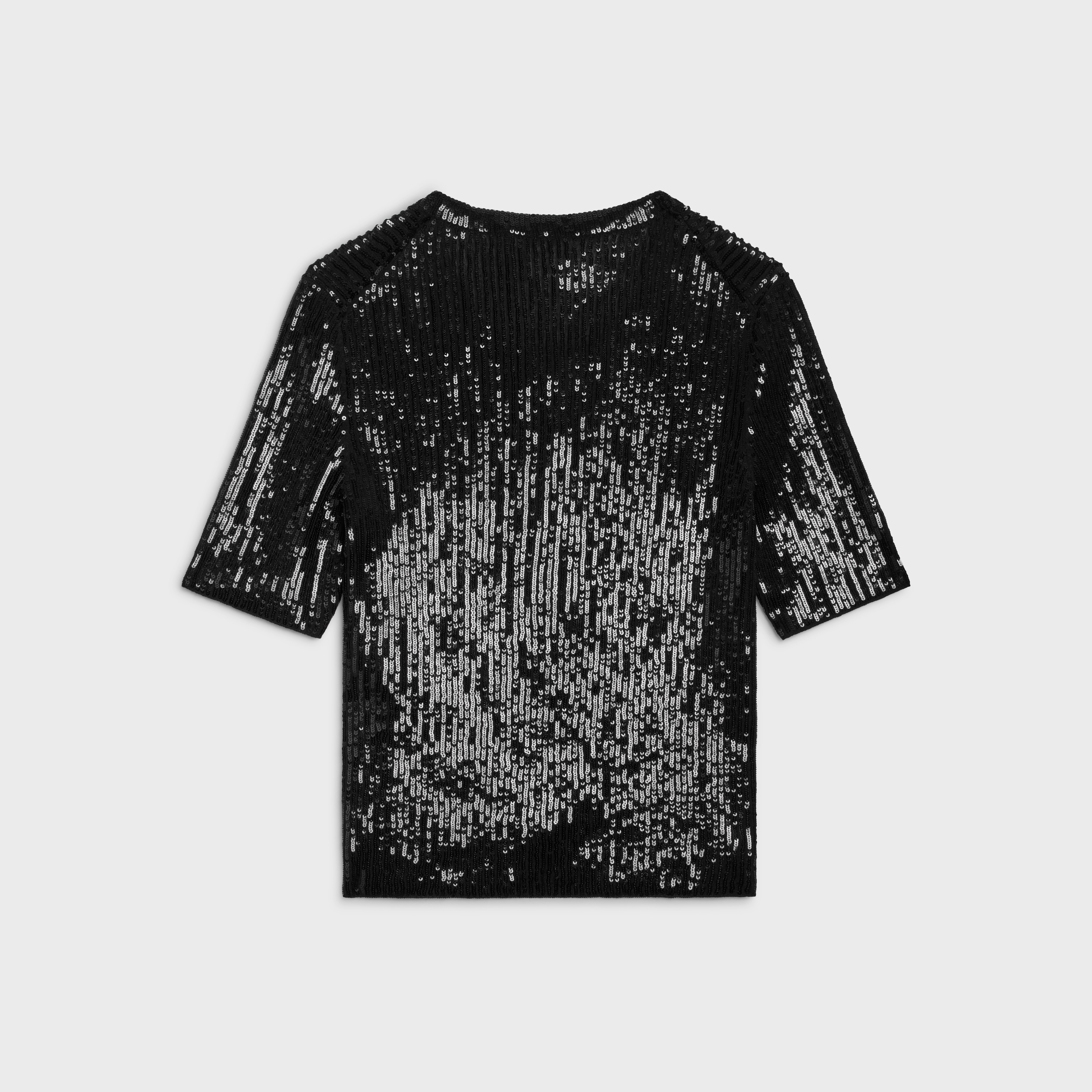Embroidered short-sleeved top in ribbed silk - 2