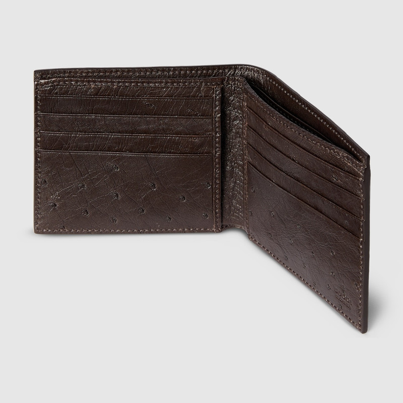 Bi-fold ostrich wallet with Gucci logo 4
