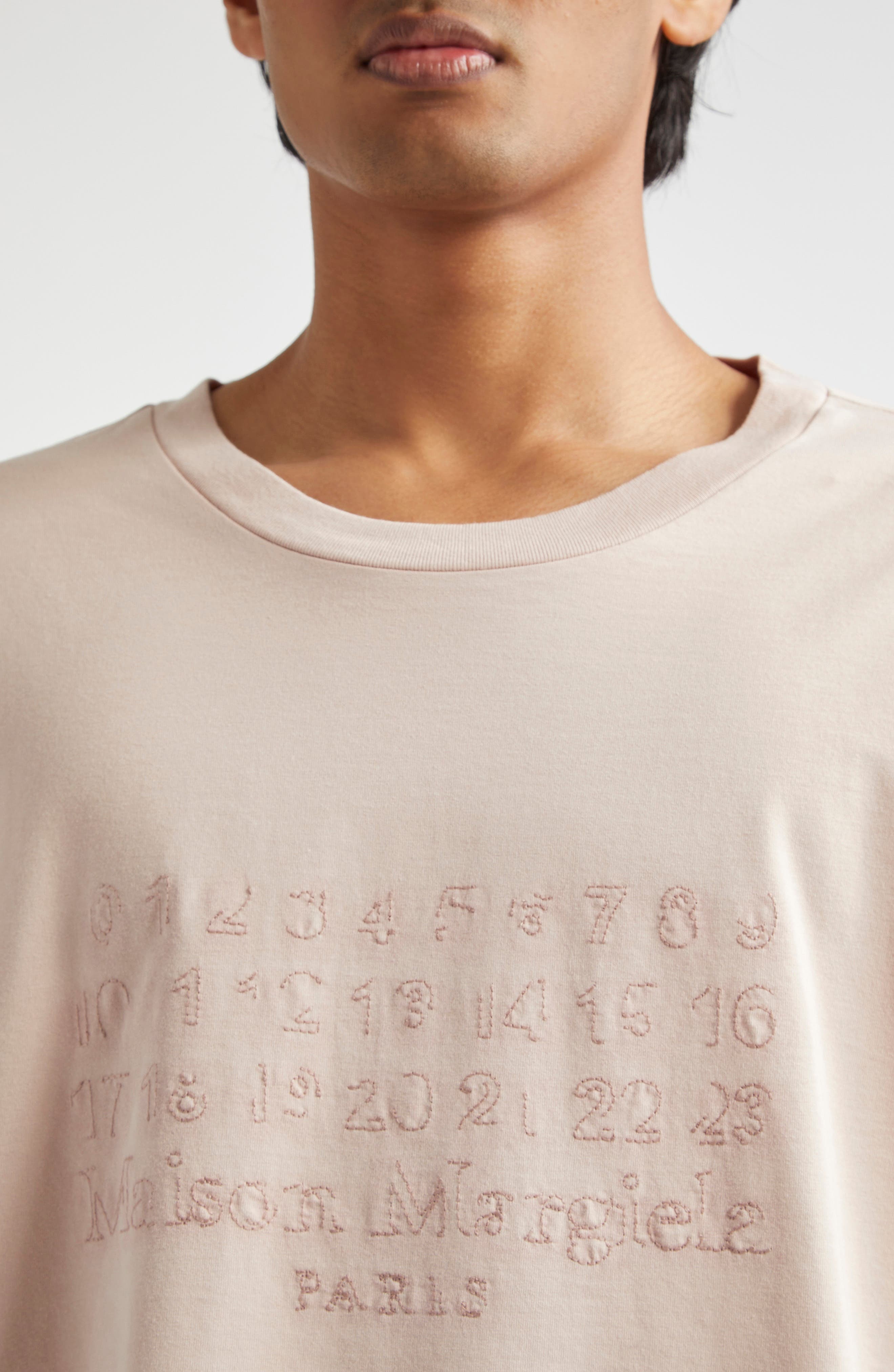 Maison Margiela Number Logo Embroidered Cotton T-Shirt in Buff at Nordstrom - 4