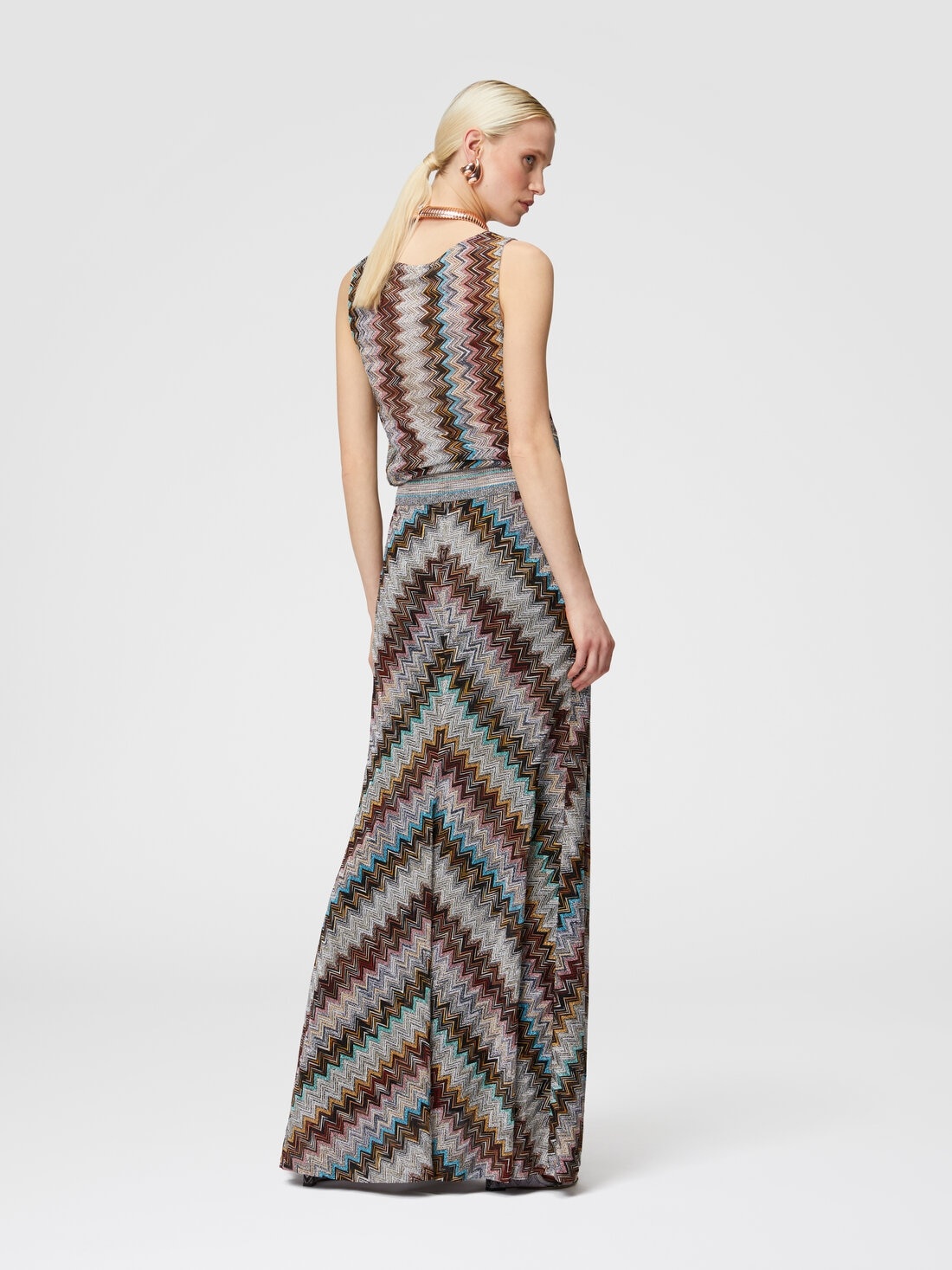 Long flared skirt with lamé slub zigzag motif - 3