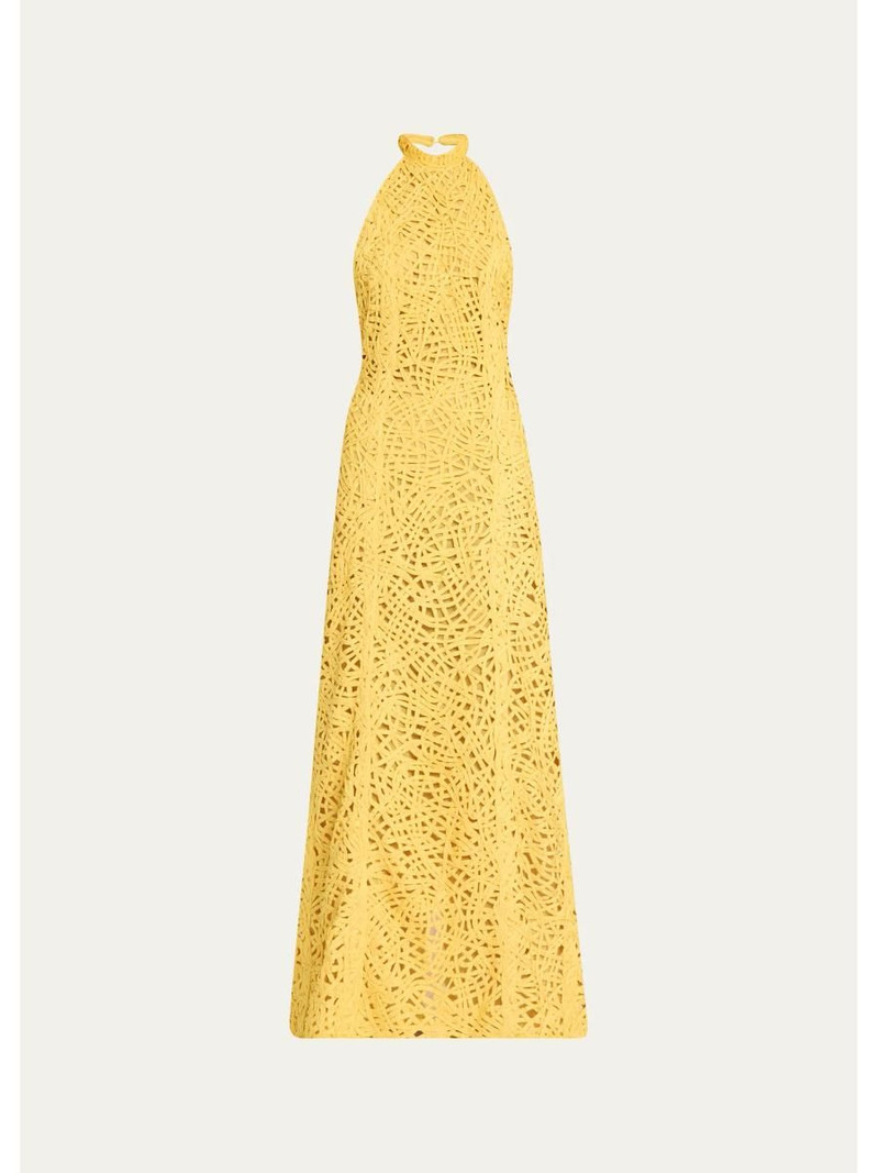 Fata Crochet Backless Halter Column Gown 1