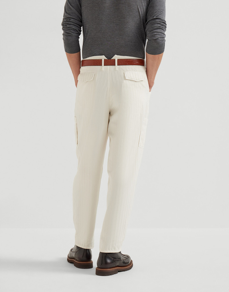 Brunello Cucinelli Garment-dyed ergonomic trousers in cotton chevron with patch pockets outlook