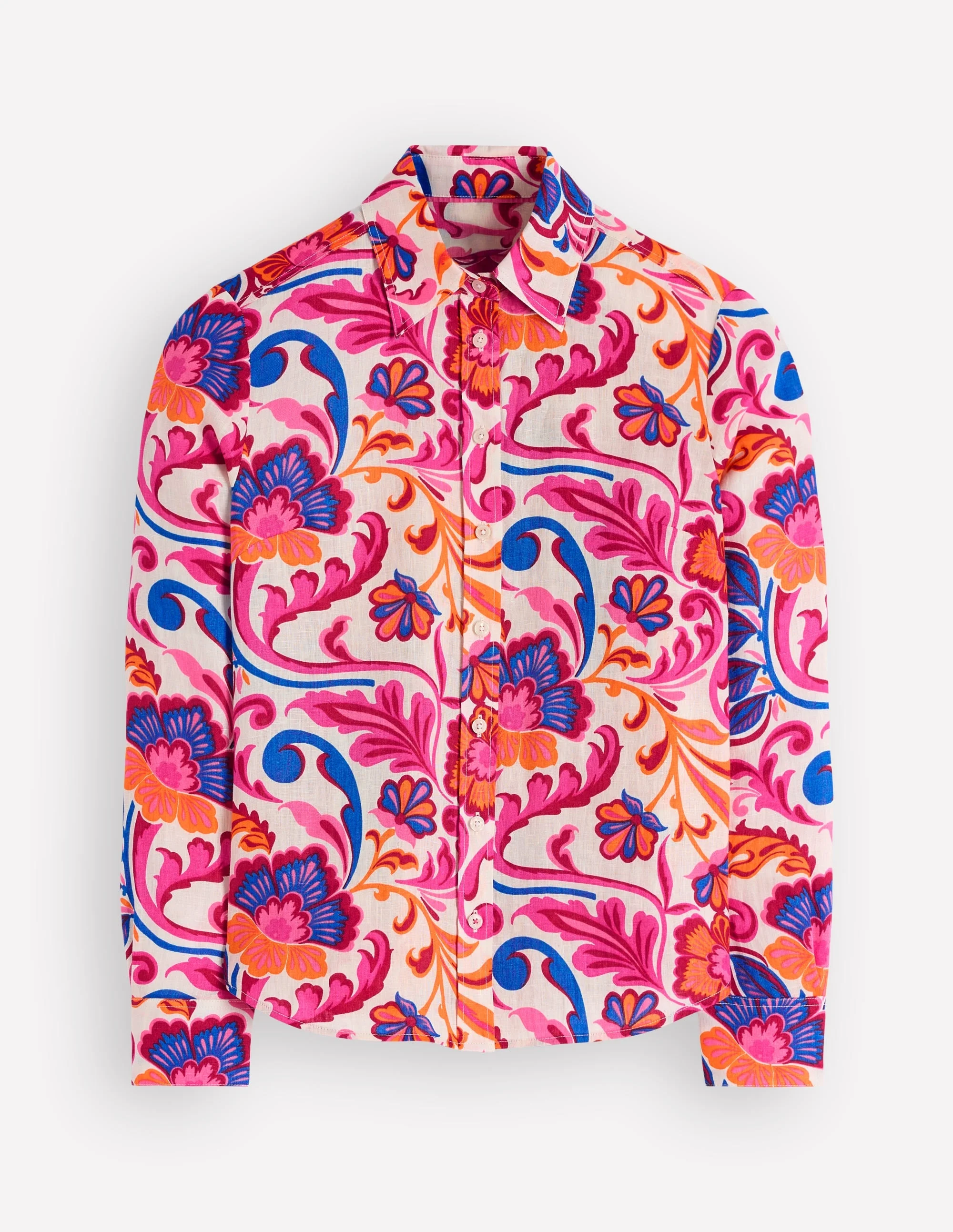 Sienna Linen Shirt-Pink Power, Flourishing Meadow - 1