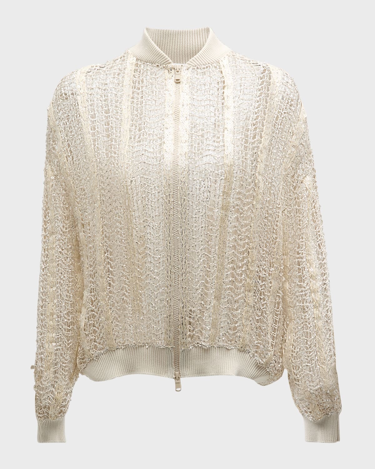 Paillette Raffia Net Bomber Jacket - 1