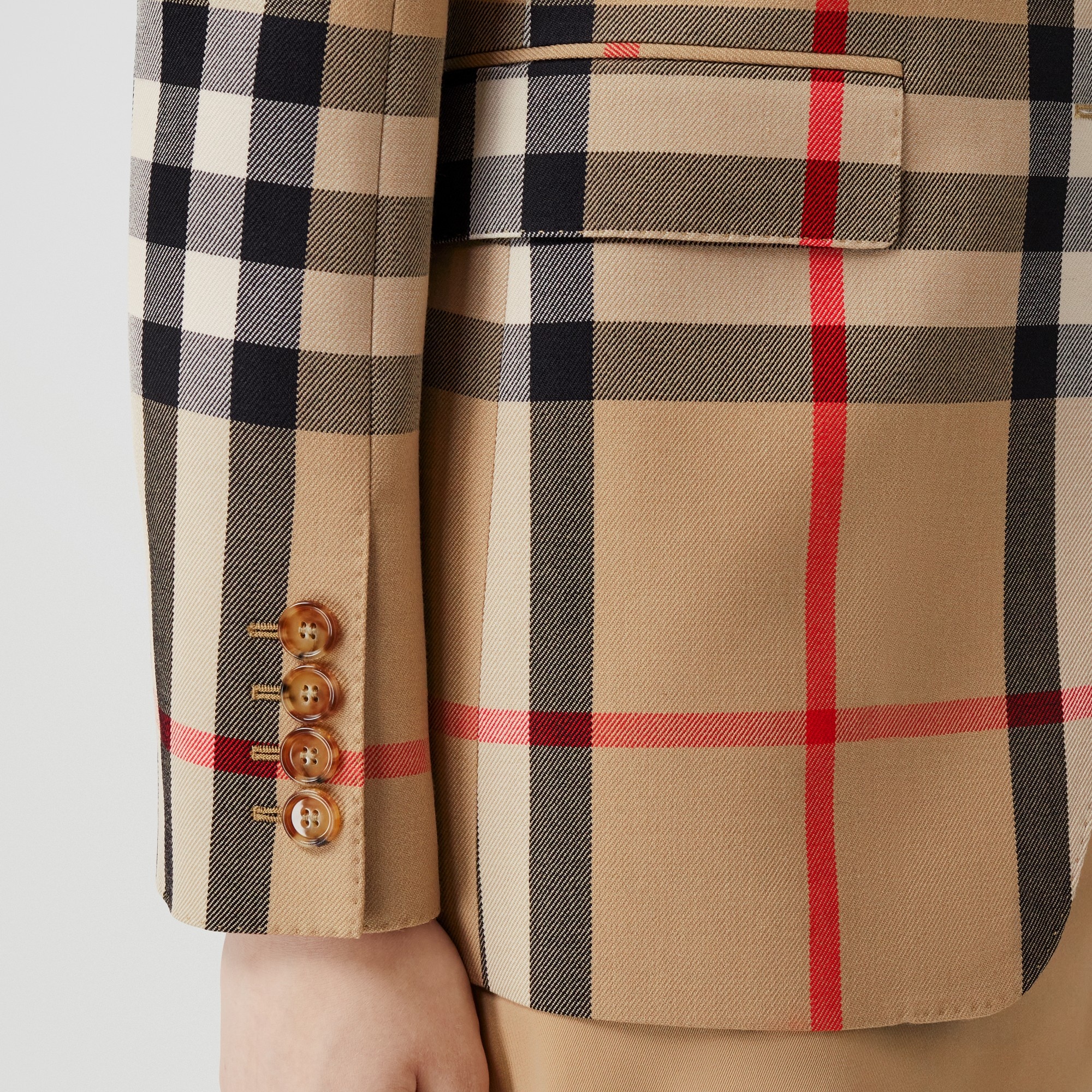 Check Wool Cotton Jacquard Tailored Jacket - 4