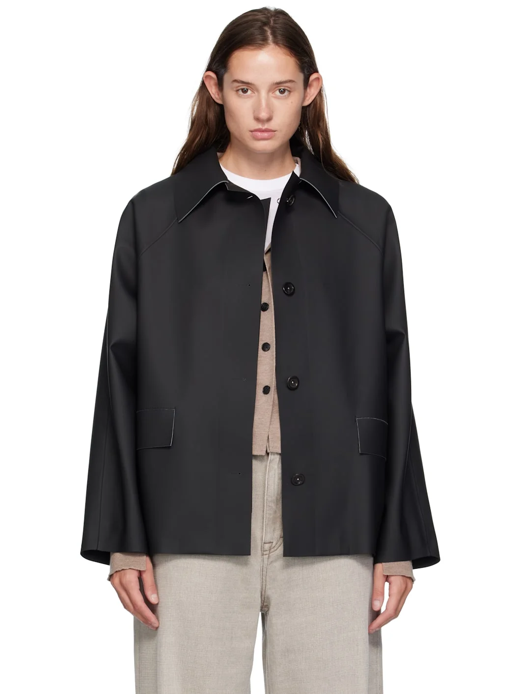 Black Original Inside Out Hip Rubber Jacket - 1