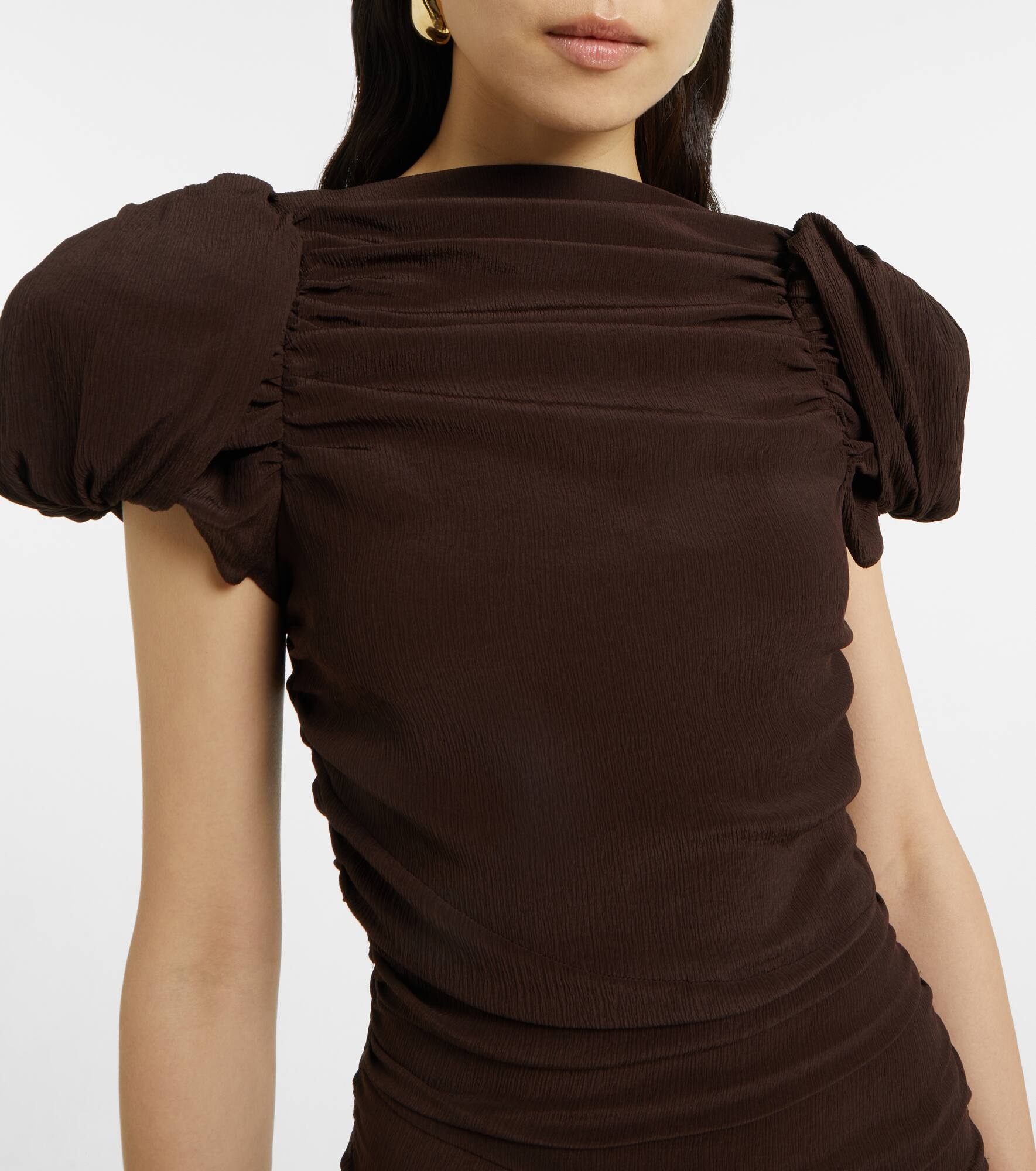 Puff-sleeve silk midi dress - 4