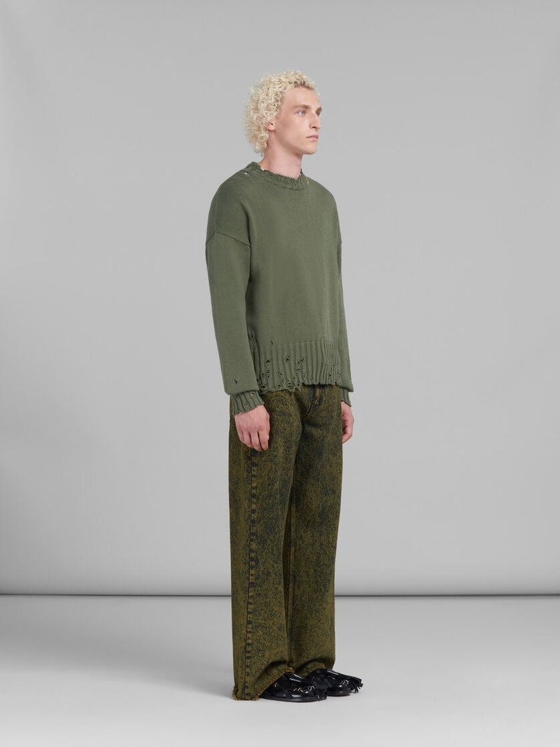 GREEN MARBLE-DYED DENIM FLARED JEANS 4