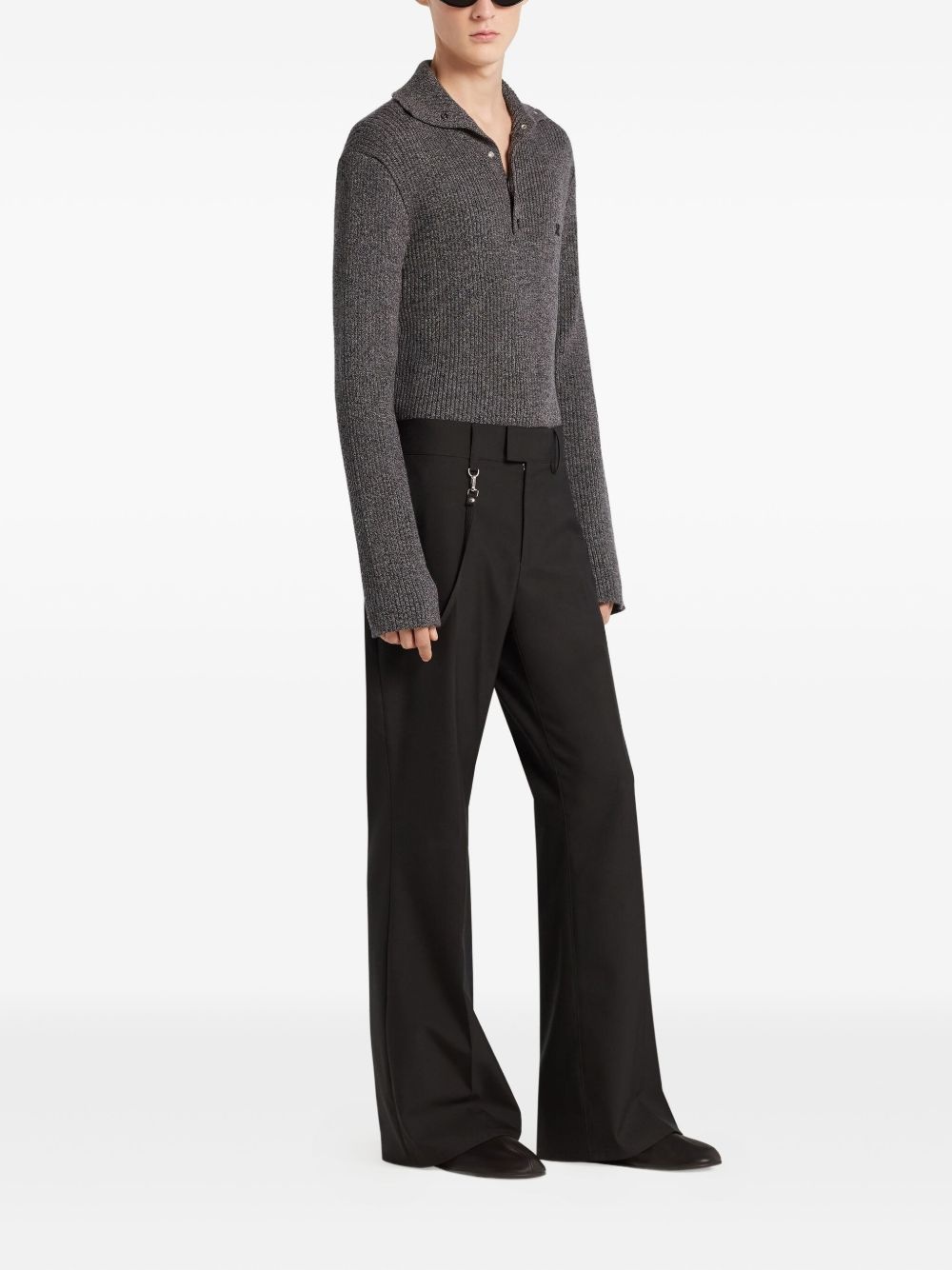 ribbed-knit polo top - 3