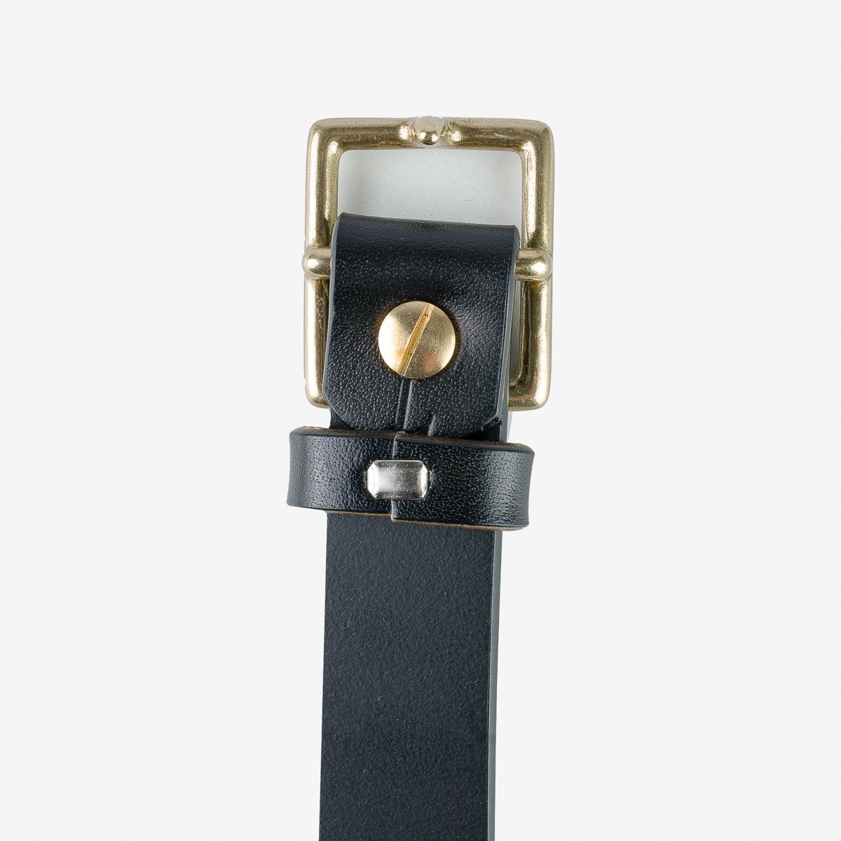 OGL-BELT-FULL-SQ-BLK OGL Square Brass ‘Prongless’ Buckle Leather Belt - Full Dyed Black - 3