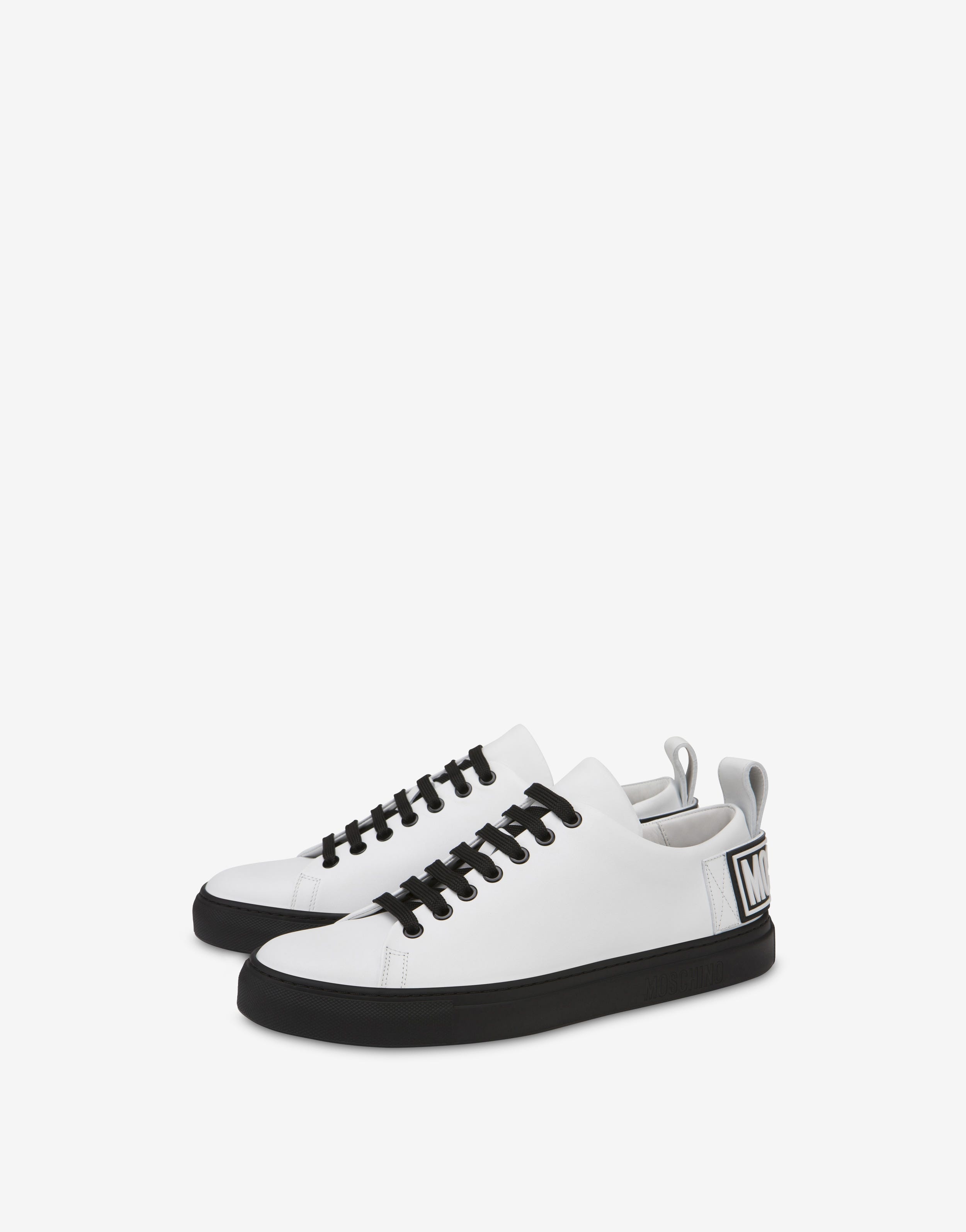 CALFSKIN SNEAKERS WITH RUBBER LOGO - 1