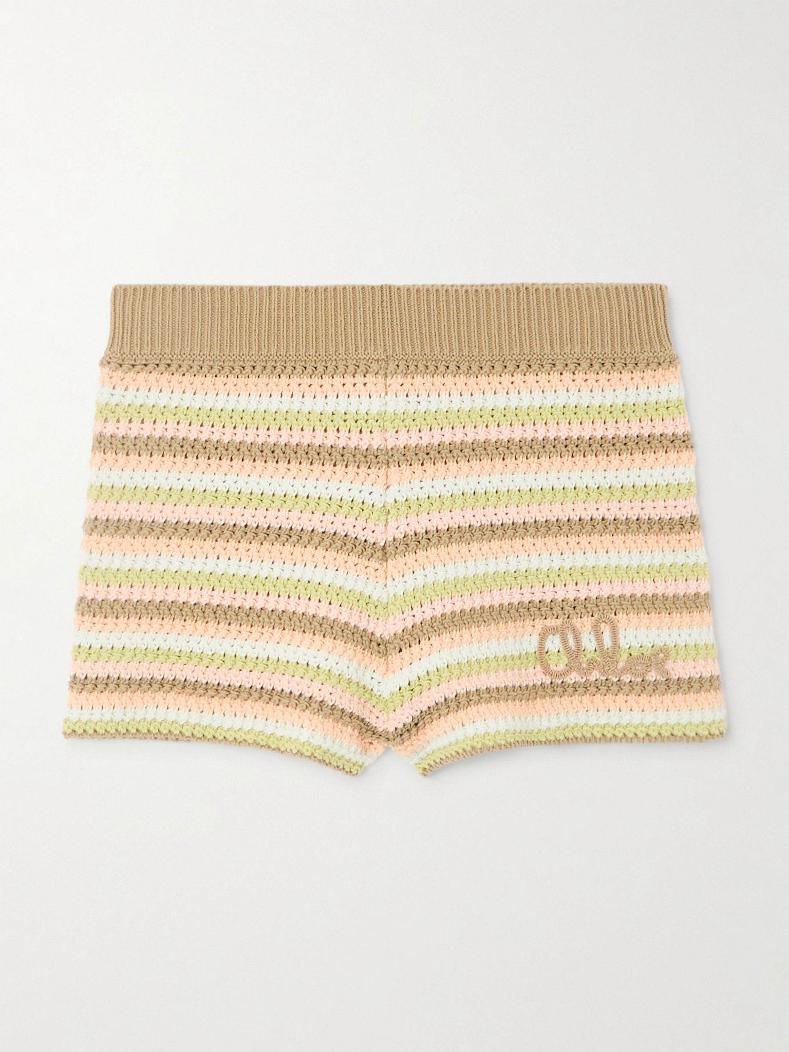 Embroidered striped crocheted cotton shorts Neutral - 1