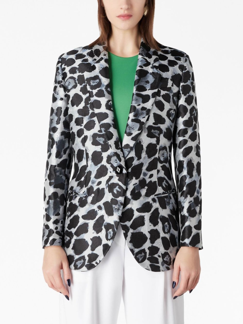single-breasted leopard-pattern blazer - 3