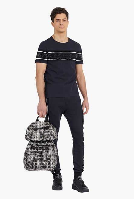 Black cotton sweatpants with navy blue and white Balmain monogram - 2