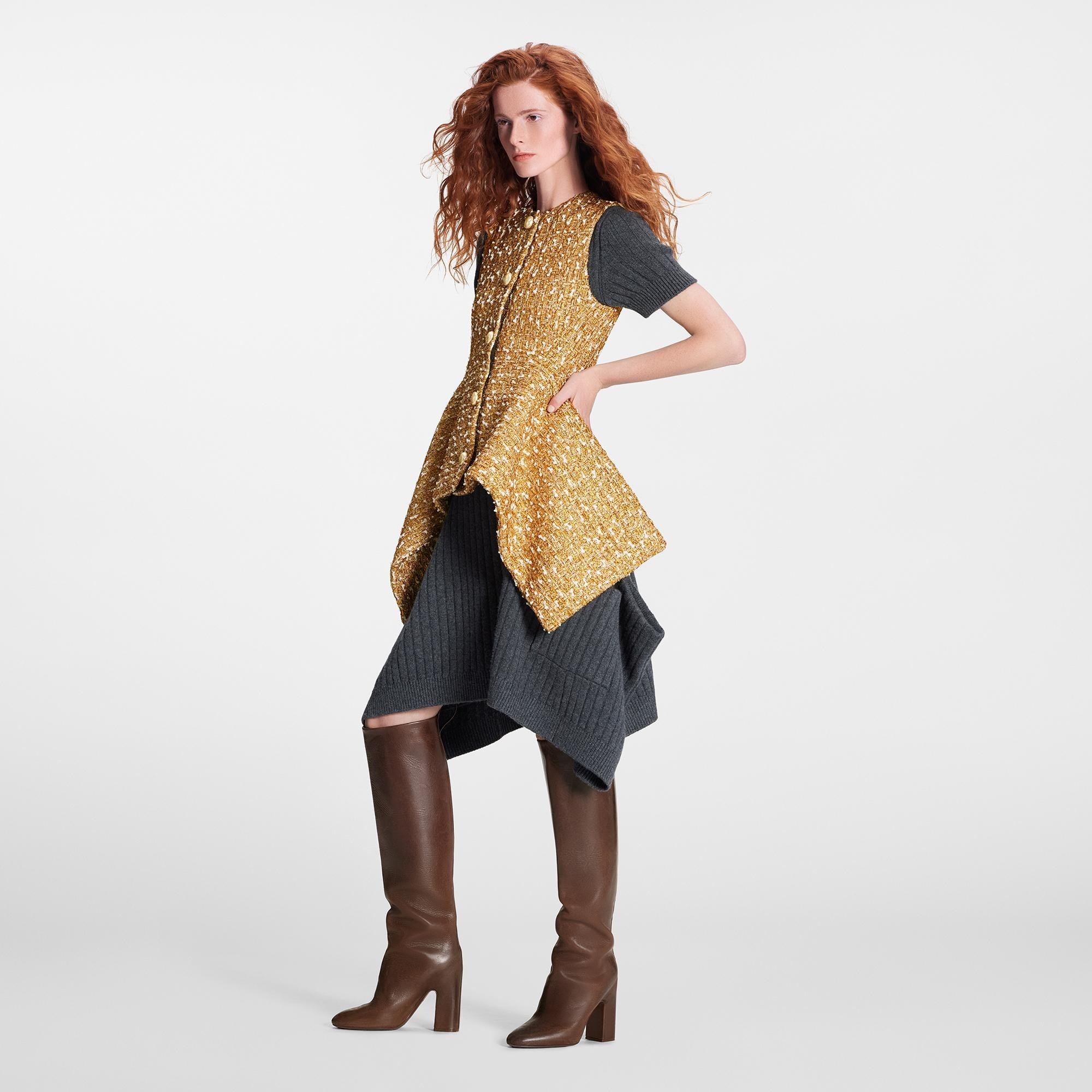 Gold Tweed Peplum Top - 2