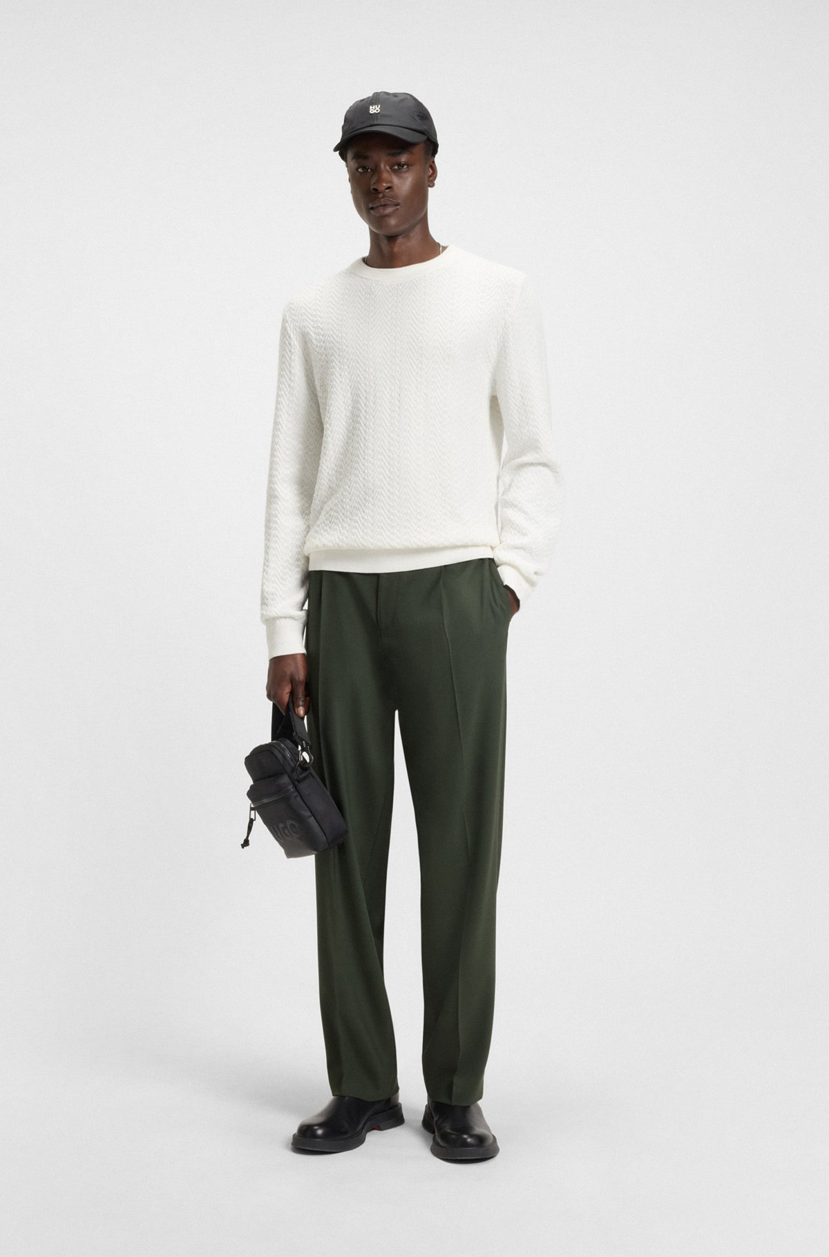 COTTON SWEATER WITH HERRINGBONE KNIT - 4