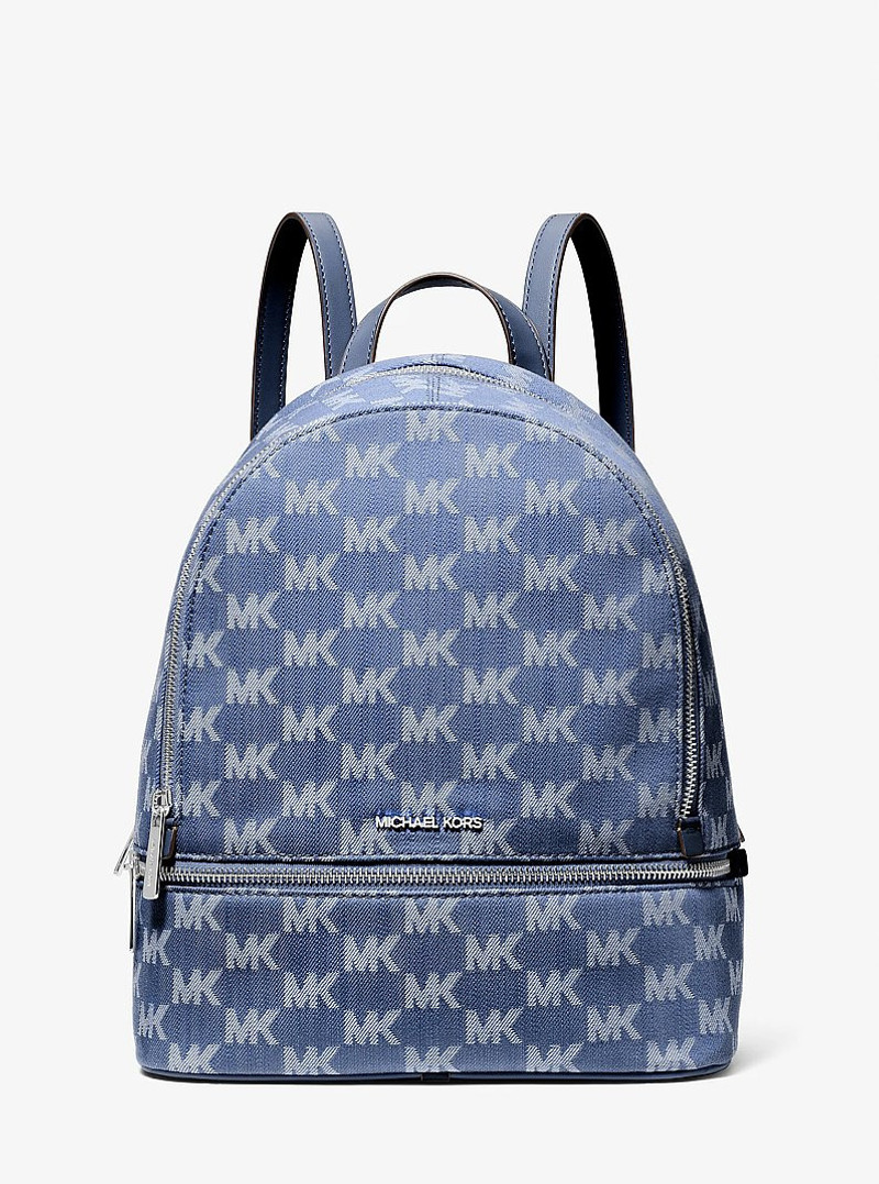 Rhea Medium Logo Jacquard Denim Backpack 1