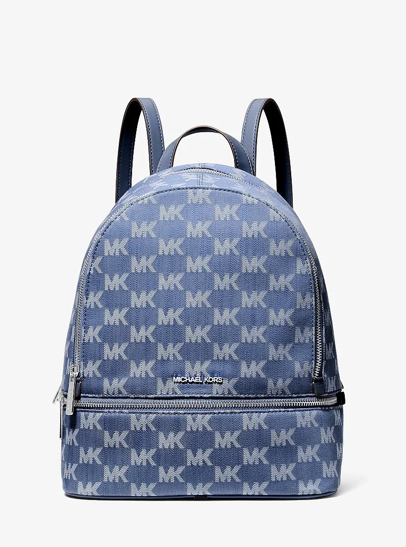 Rhea Medium Logo Jacquard Denim Backpack - 1
