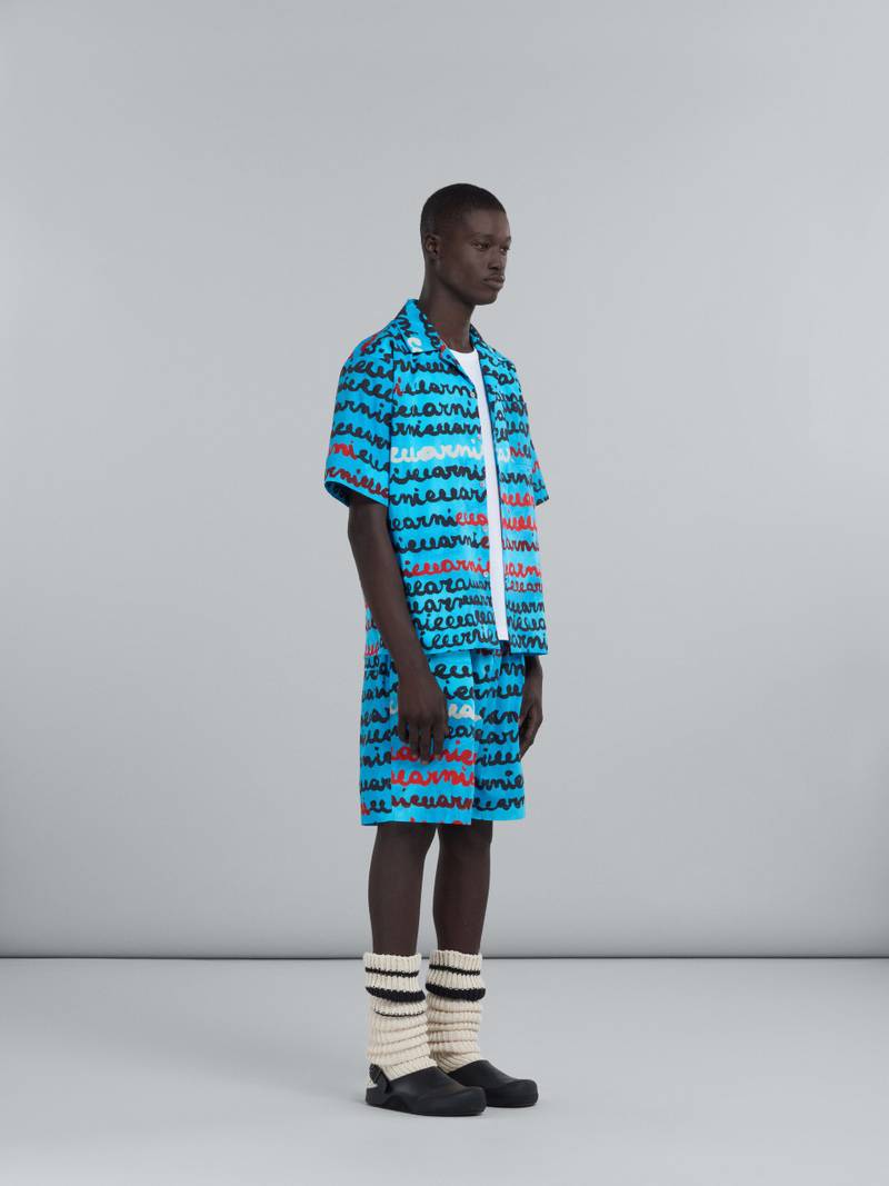 TURQUOISE COTTON BOWLING SHIRT WITH MAREMARNI PRINT 5