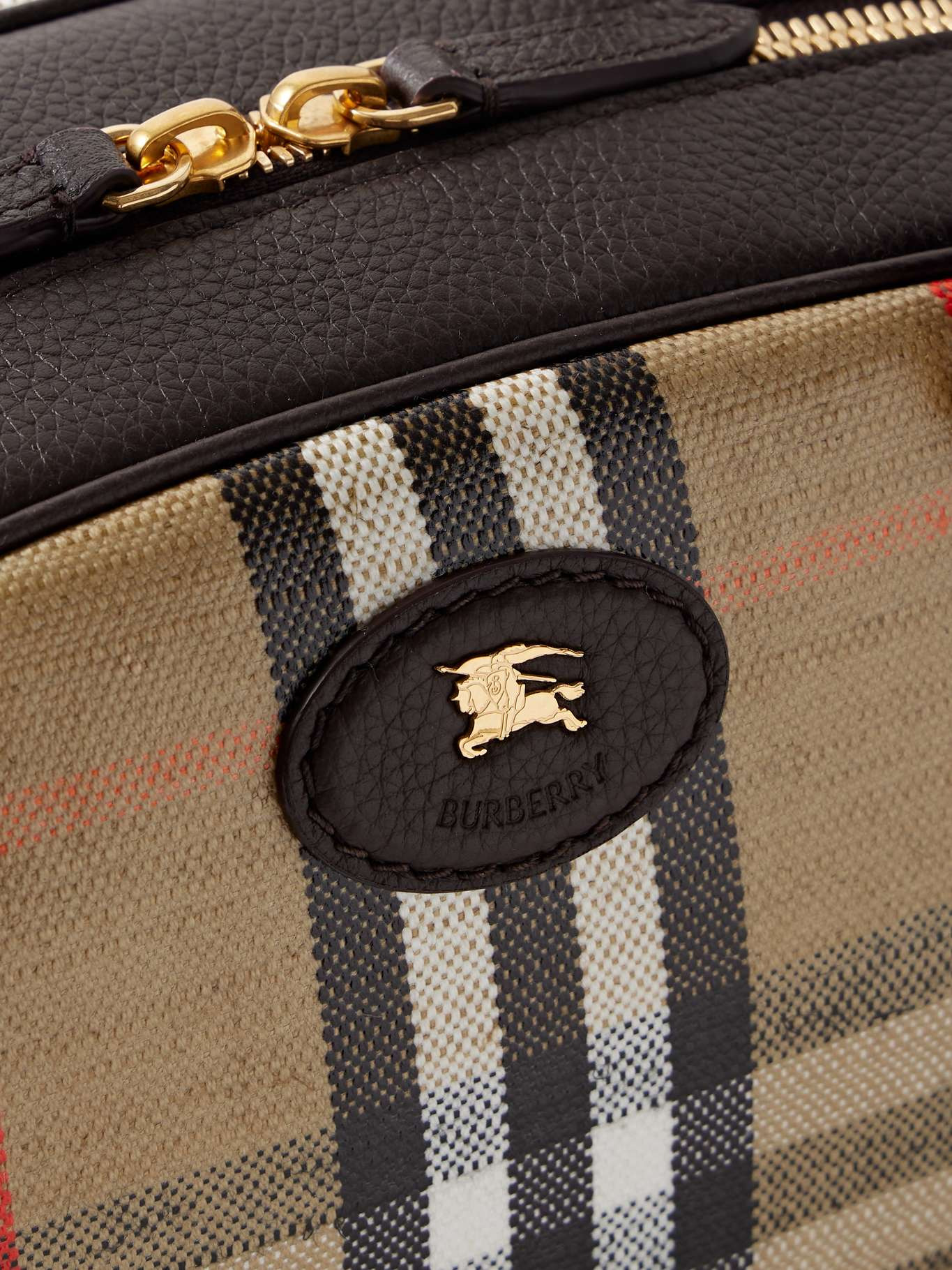 Textured leather-trimmed coated canvas-jacquard tote Sand - 4