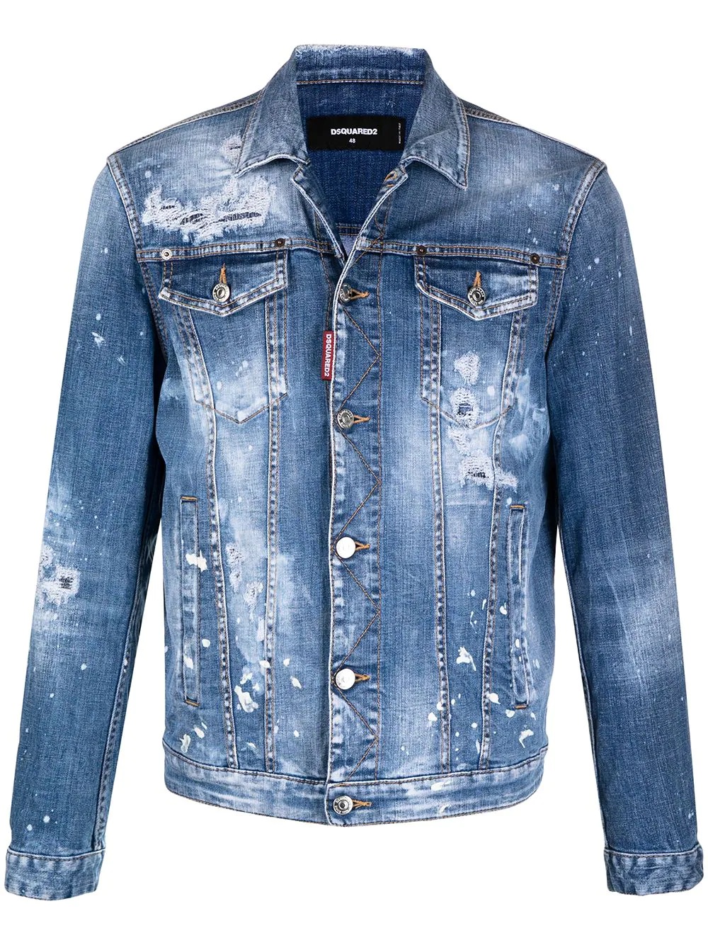 paint-splatter distressed denim jacket - 1