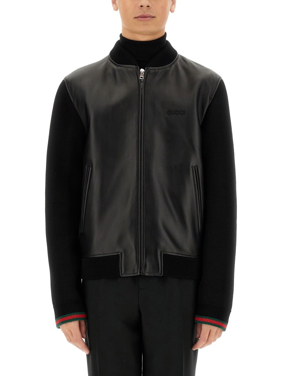NAPPA LEATHER AND KNITTED BOMBER JACKET - 1