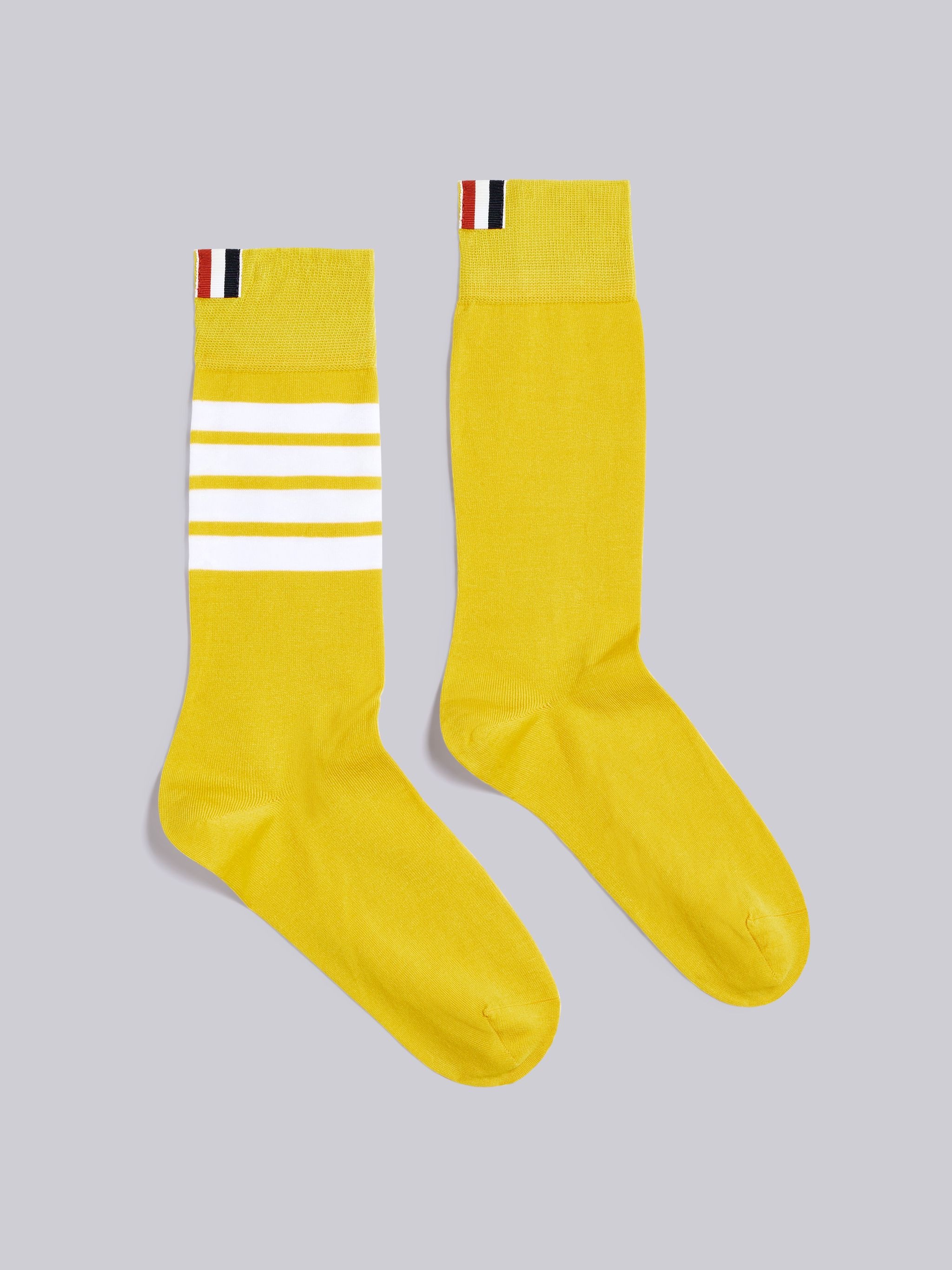 Yellow Lightweight Cotton Mid-calf 4-Bar Socks - 1