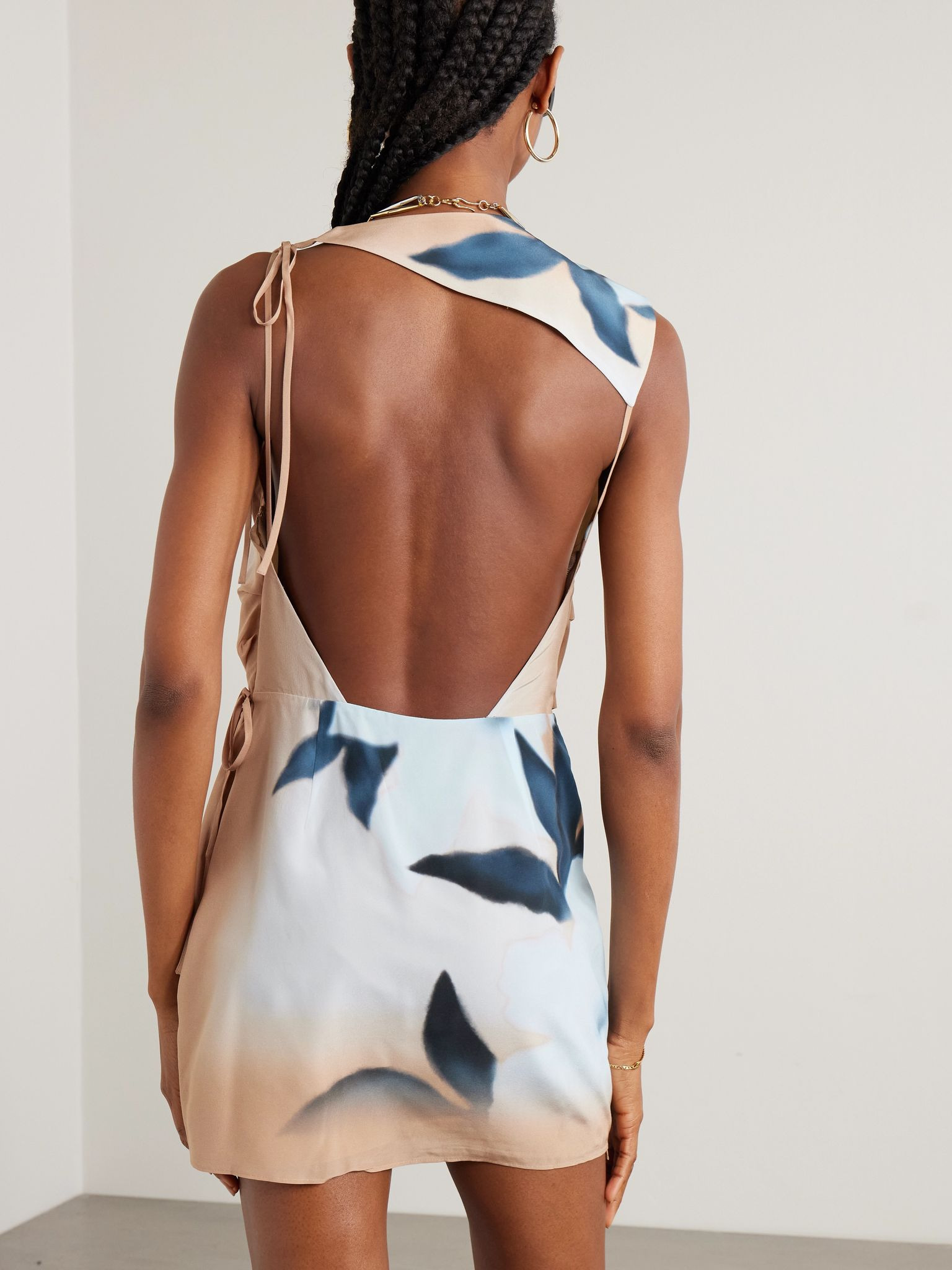 Open-back silk crepe de chine mini dress Blue - 3