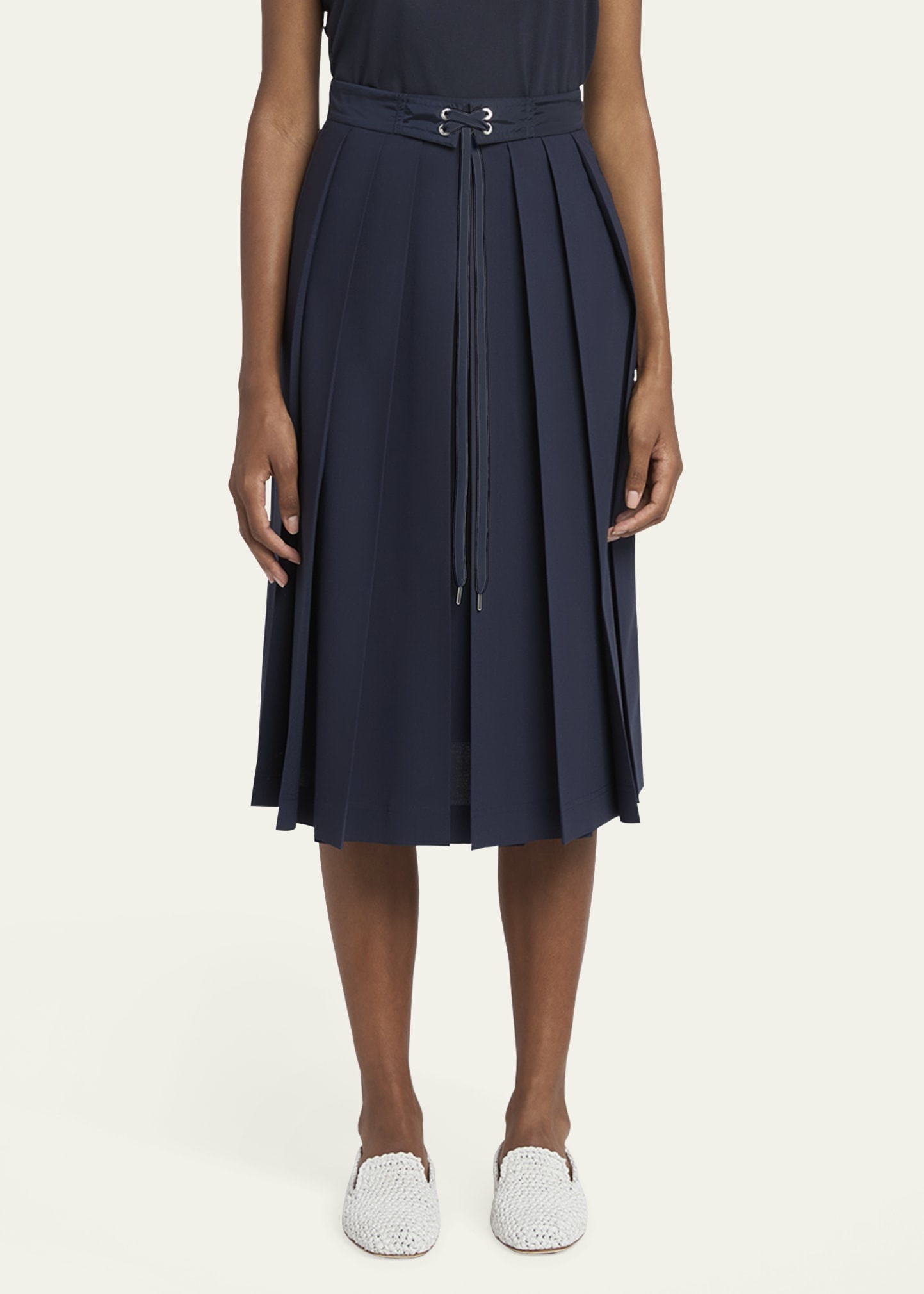 Pleated A-Line Midi Skirt - 2