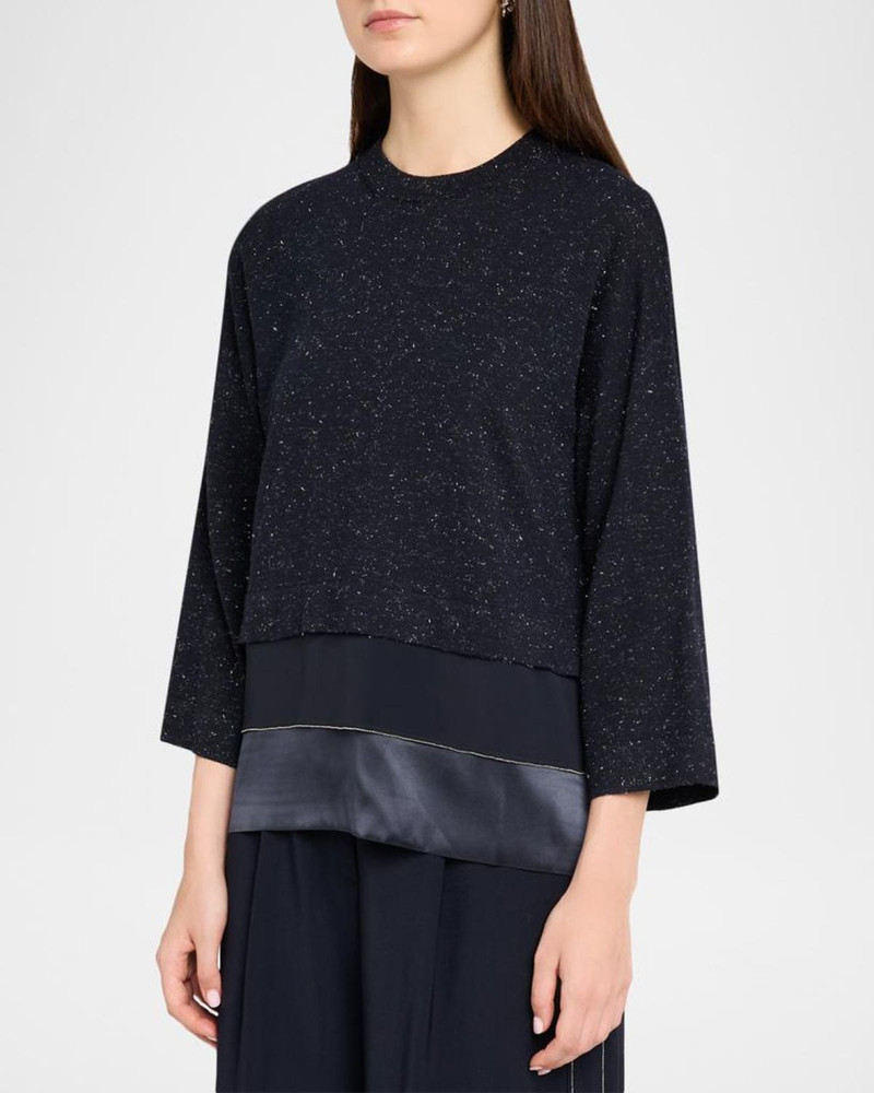 Layered Metallic Knit Crewneck Sweater 4
