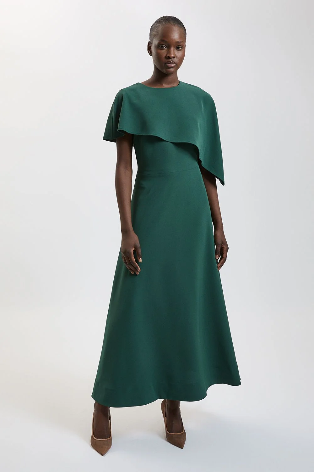 Soft Tailored Cape Detail Tailored Midi Dress - 1