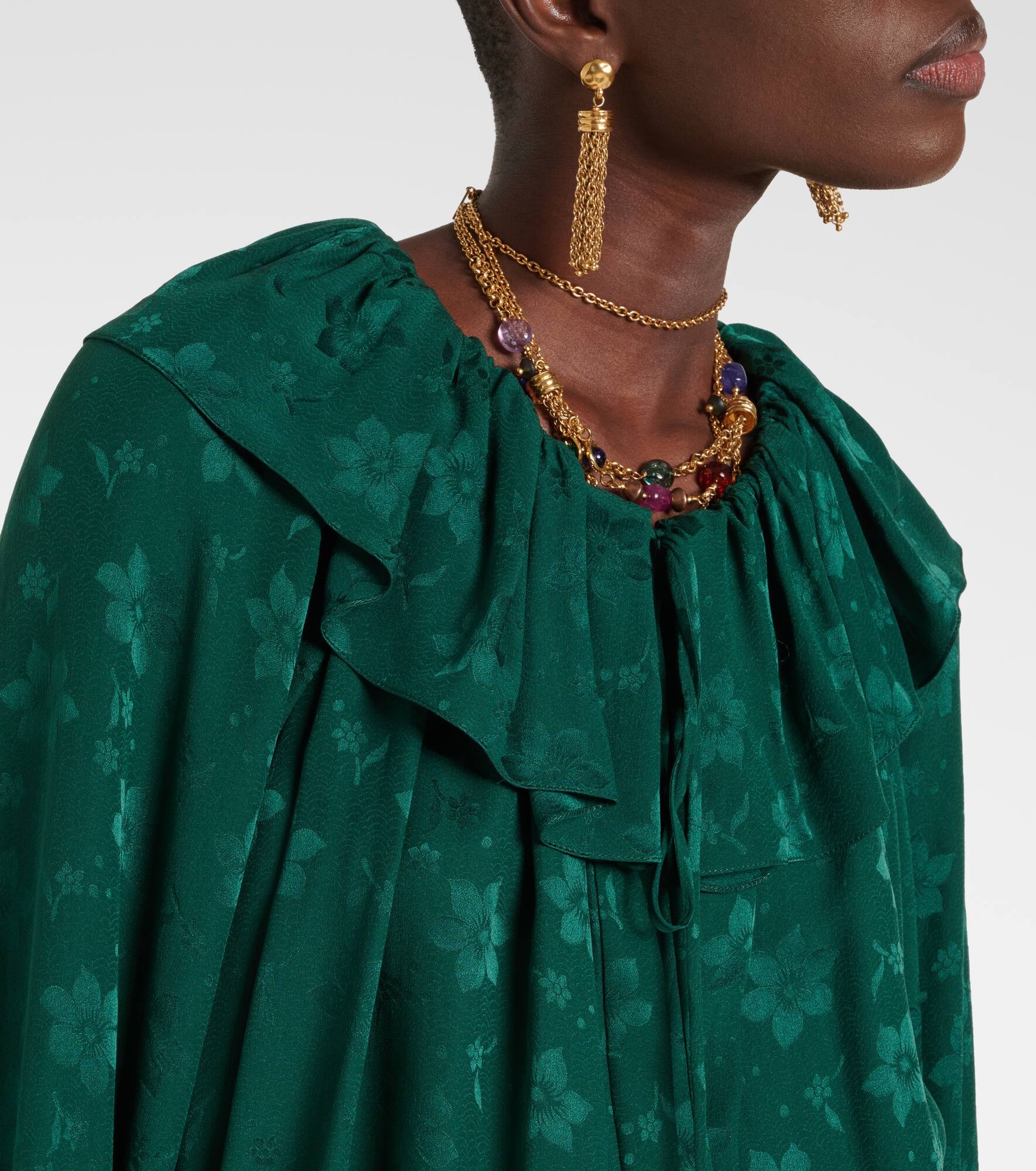 Ruffled floral silk jacquard midi dress - 4