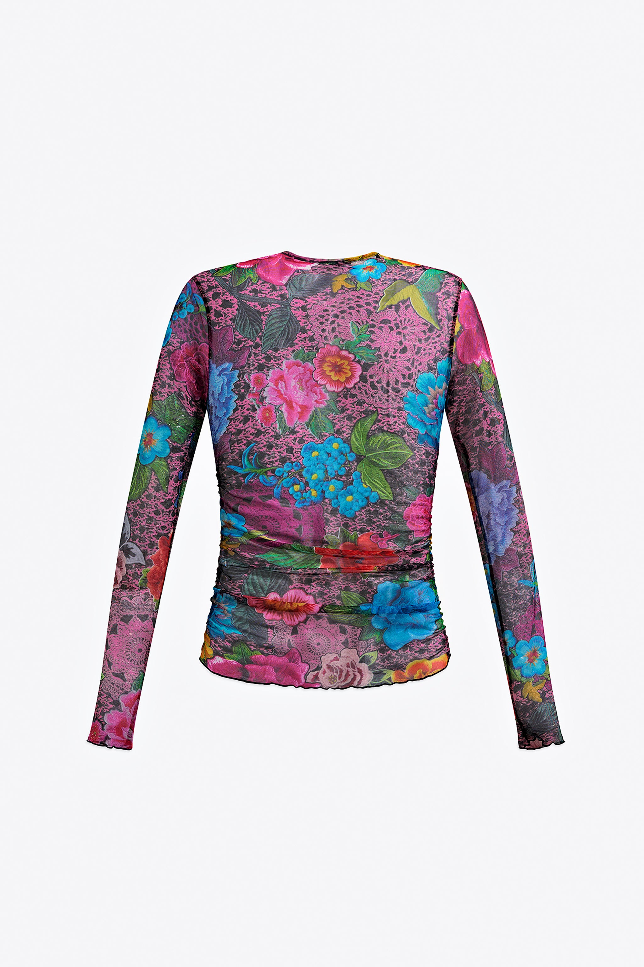 CRYSTAL EMBELLISHED PRINTED TULLE LONG SLEEVE TOP - 2